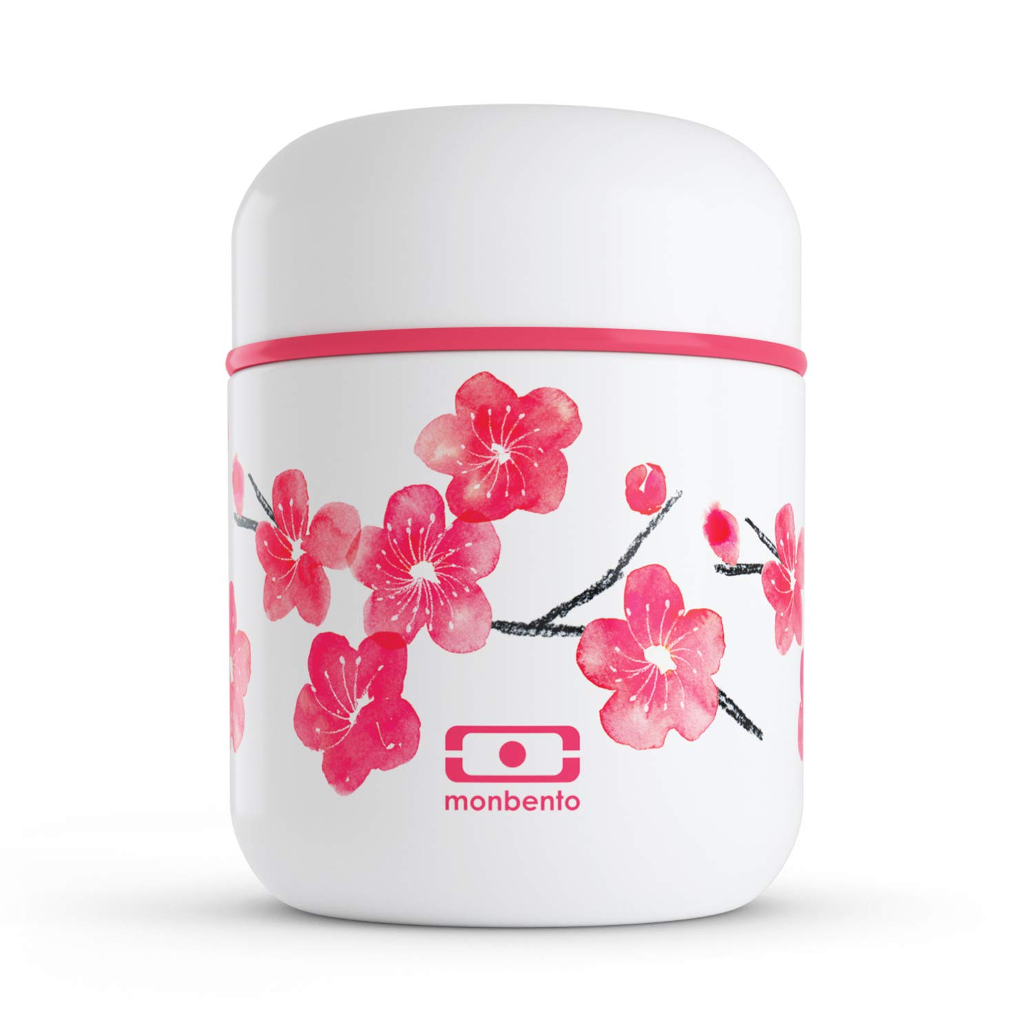 monbento - Small Insulated Container MB Capsule Blossom - Leakproof and Insulated - Small Lunch Box Keeps Food Hot/Cold up to 5 Hours - BPA Free - Food Grade Safe - Japanese Flowers - Red & White