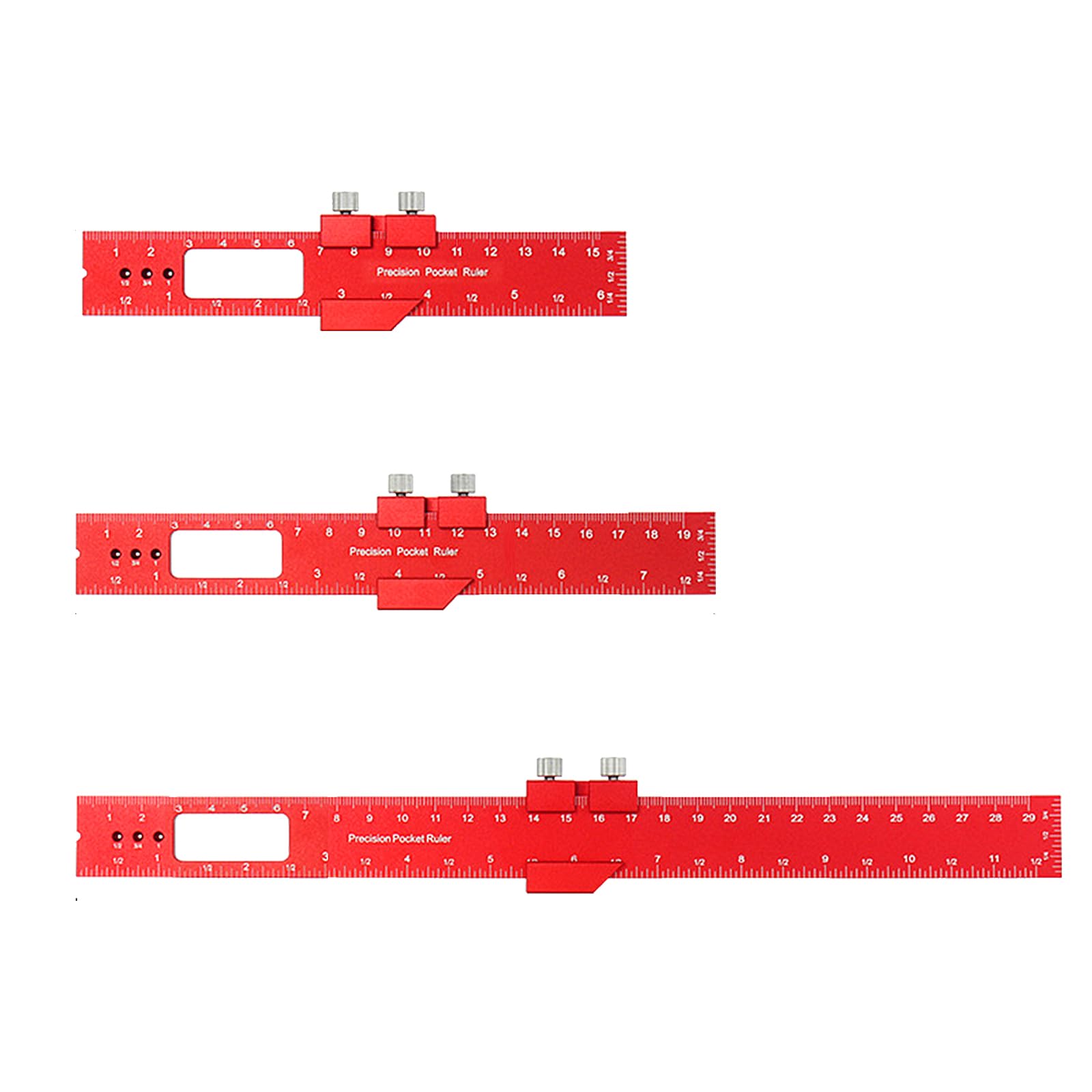 3 Pcs Woodworking T Square Ruler Set, 6/8/12 Inch Precision Pocket Ruler, Red Metal Slide Ruler for Woodworking Scribe Drawing, Interior Design and Precision Industrial Drafting.