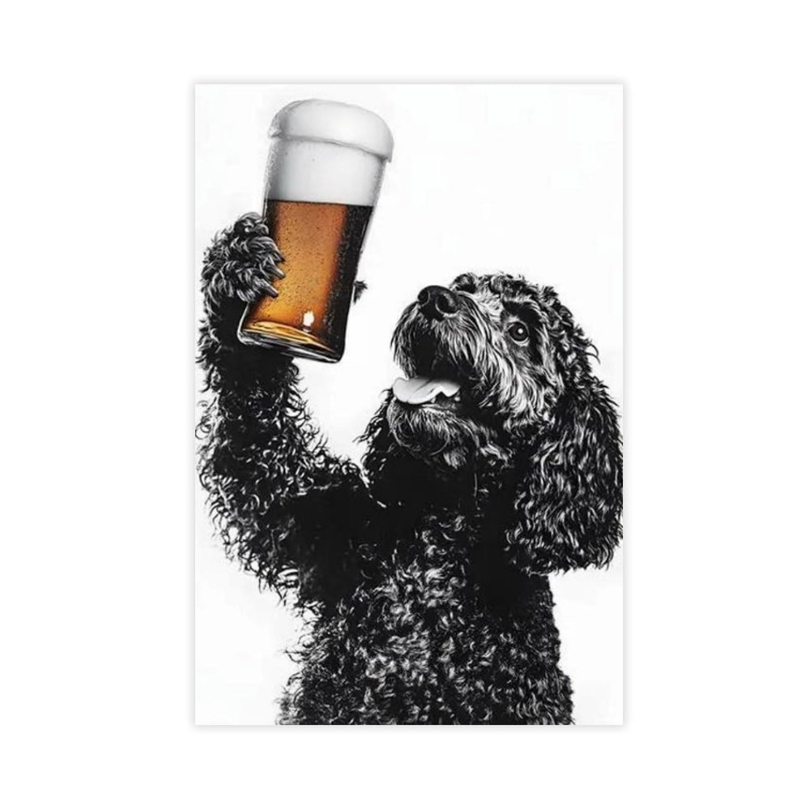 Bncedjk Cockapoo Dog Drinking Beer, Alcohol Humor, Canvas Poster Wall Art Print Picture Paintings 08X12inch(20X30cm)