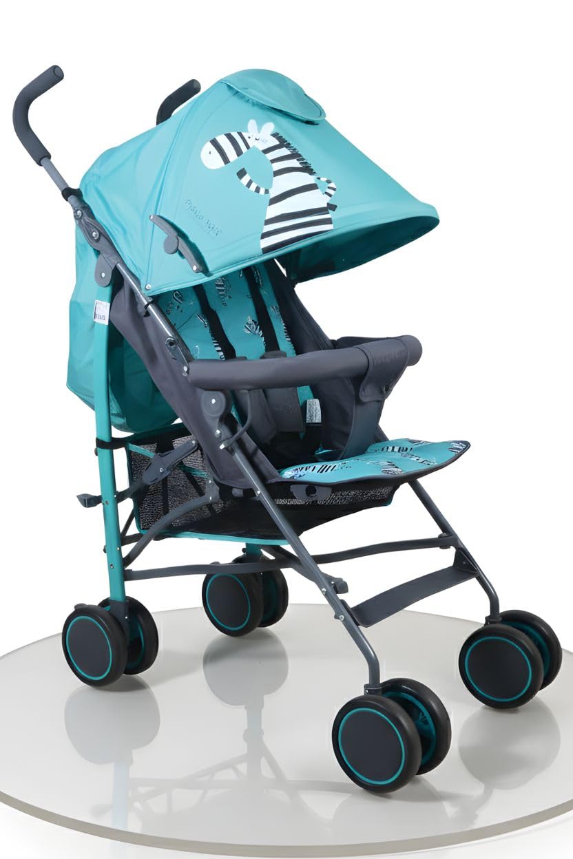 POLKA TOTS Baby Strollers For 0-3 Years (Blue) Compact Foldable Strollers For Newborn With Safety Harness, 6 Position Seat Recline, Adjustable Canopy, Mosquito Net, Storage Basket & Footrest - up to 20kgs