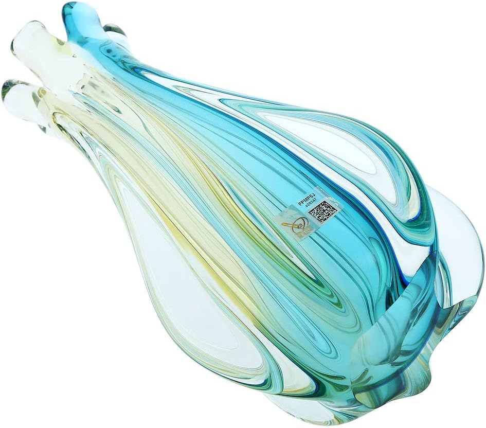 Glass Of Venice Murano Glass Sommerso Ribbed Bud Vase - Amber Aqua