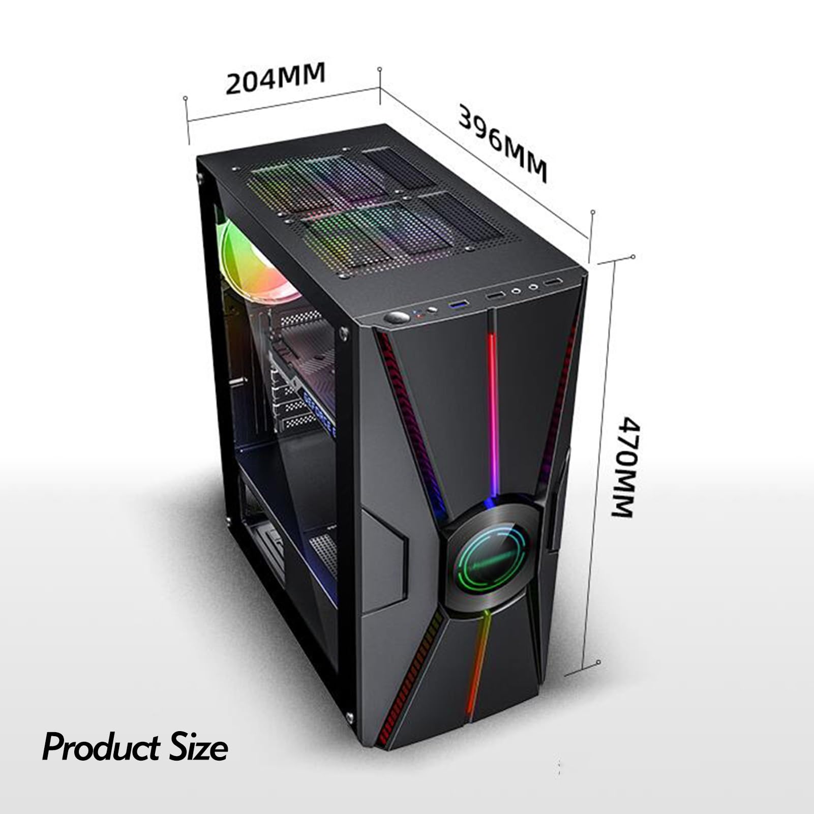 Obudowa do gier komputerowych, Mid-Tower ATX M-ATX ITX, Obudowa komputera PC z 6 wentylatorami, Przezroczyste panele boczne, Obsługuje chłodzenie wodne, Nadaje się do gier i pracy biurowej