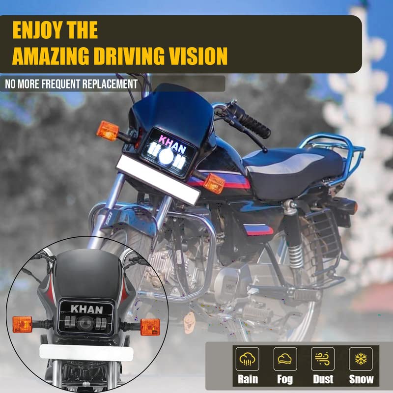 Image of AllExtreme 4 LED KHAN Headlight 50W 1 Projector Lamp DRL Light with Heat Dissipation Bright Beam Compatible with Splendor Bike Motorcycle