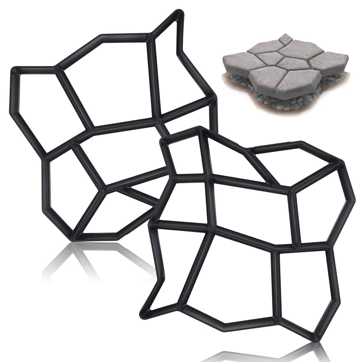 2 Pack Paver Molds for Concrete Reusable Walk Maker Plastic Mold Path Courtyard Stepping Stone for Patio Lawn Garden DIY Walkway Driveway Cement Brick Garden Decor Mold DIY Flagstone Pavers-picture-18