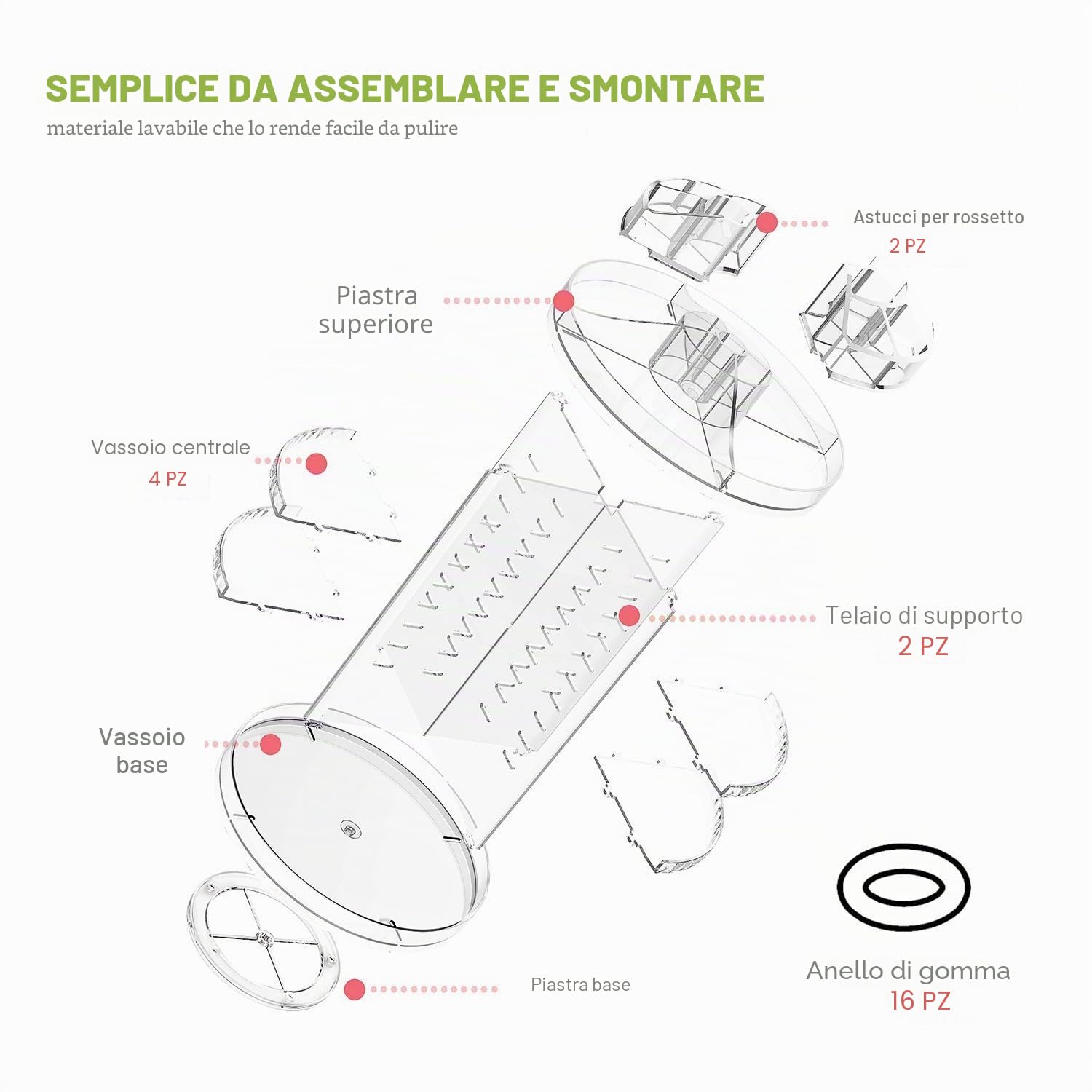 Organizzatore di trucco, espositore cosmetico girevole da 360 gradi, organizer per vanità regolabili Scaffale da bagno organizer cosmetico da bancone, contenitore cosmetico trasparente, cristallino