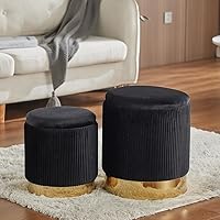 Vista 6 de Round Ottoman with Storage Set of 2 Upholstered Velvet Vanity Stool for Living Room Storage Ottomans Multifunctional Foot Rest
