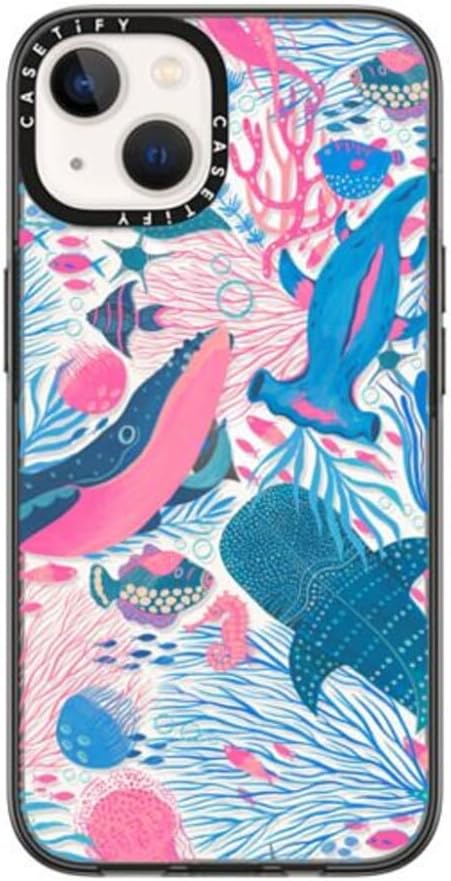 CASETiFY Compact iPhone 14 Case [4 ft. 2X Military Grade Drop Protection/Slim/Lightweight] - Under The Sea - Clear Black