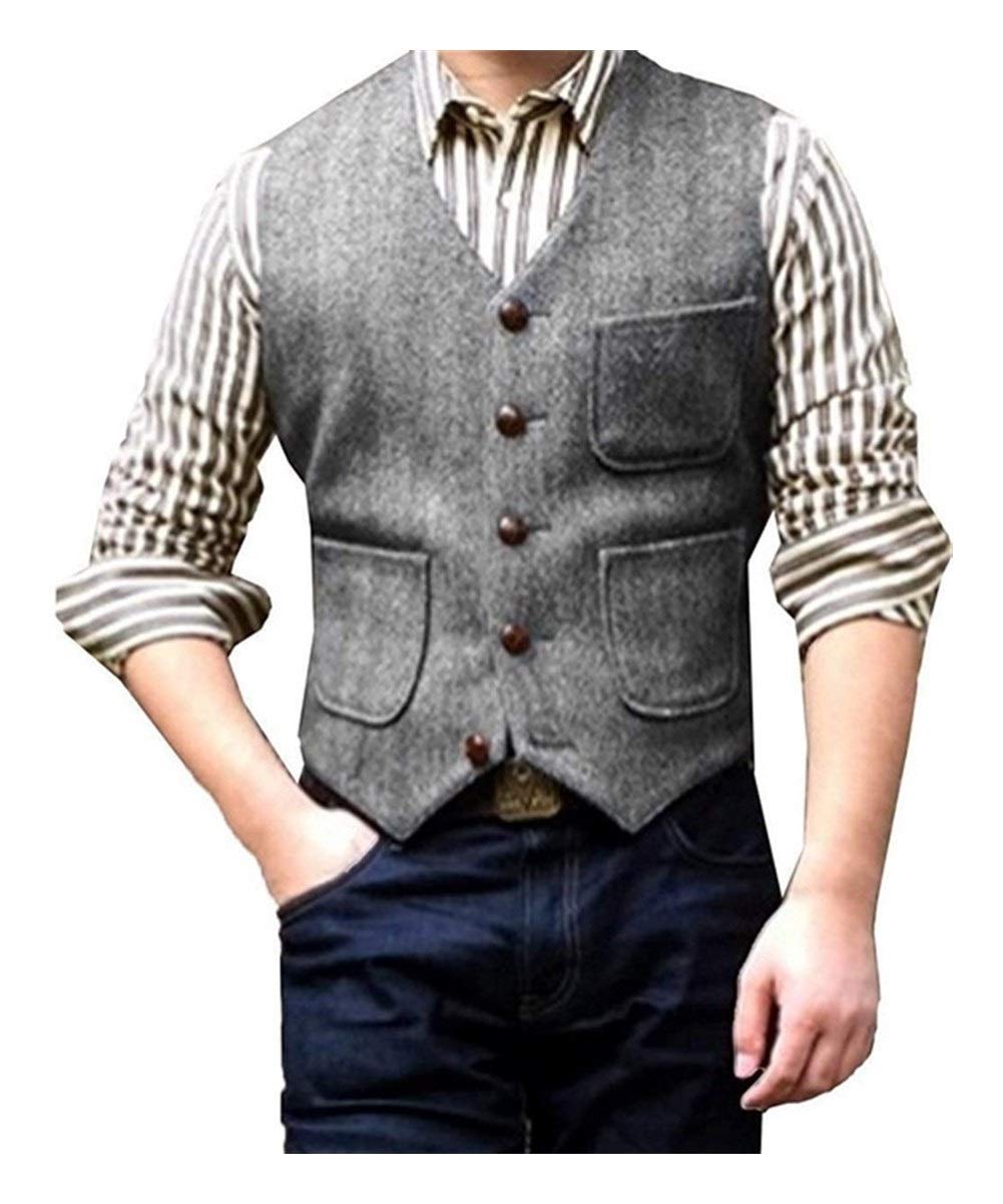 Amazon.co.jp: メンズスーツVネックウールヘリンボーンツイード男性用