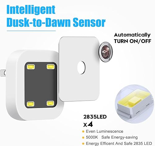 Miniatura 8 de Longben Luz nocturna enchufable a la pared, sensor de luz del atardecer al amanecer, paquete de 4 luces nocturnas LED, luces nocturnas de pared