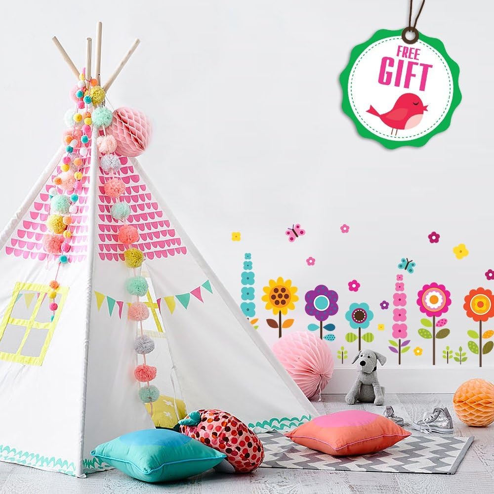 Pegatinas de pared de flores para niños, pegatinas de pared de jardín floral para habitación de niñas – extraíble de vinilo para habitación de niños, decoración de pared [27 adhesivos de arte] con