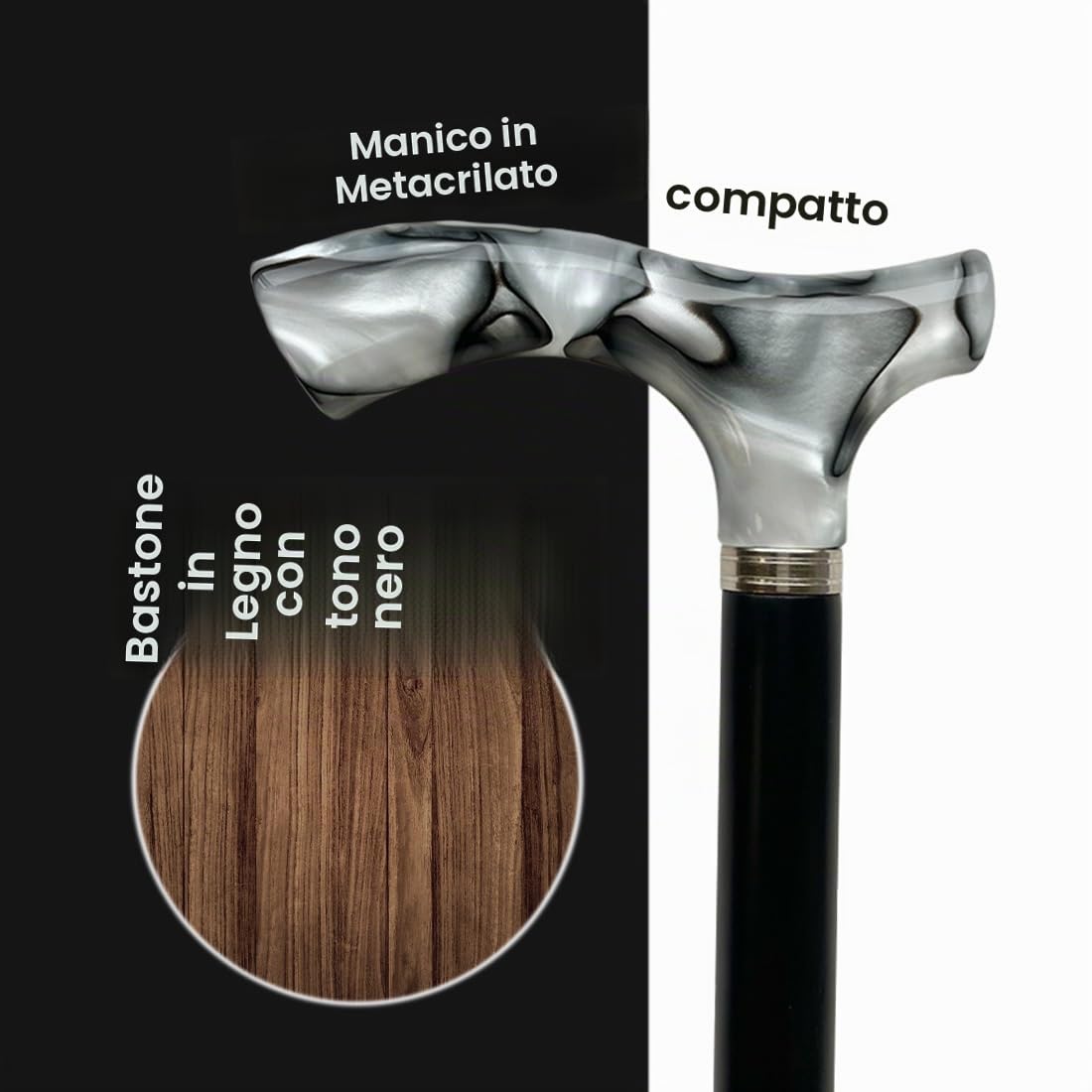 Bastone da passeggio classico | Bastone in legno e Pugno in Metacrilato Jaspeed | Comodo e leggero | Flexor Care