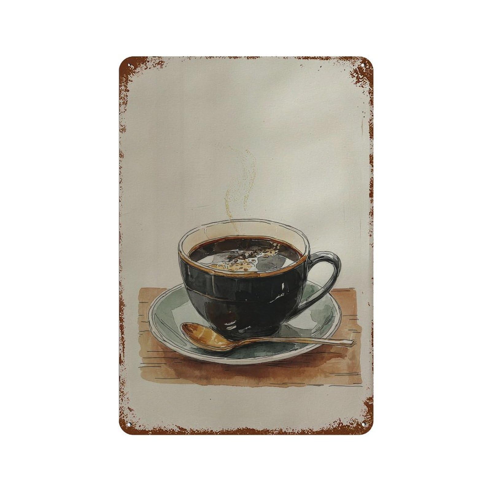 xiaoxiaoshen Coffee Handdrawn Illustration on Matte Paper1 Wall Decor Art Metal Tin Poster Modern Home Decor Art Home Bar Shop Decorations Vintage Sign 30x20cm