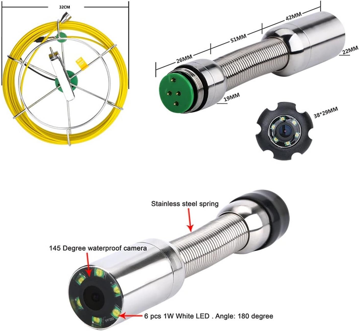 スネークカメラ測定ツール9インチモニター下水道管検査ビデオカメラメーターカウンター17mm 8GB SDカードDVR IP68排水パ パイプ検査カメラ  下水道カメラ、メーターカウンター付きの下水道パイプ検査ビデオカメラ、17mm8GB SDカード DVR排水下水道パ 9 
