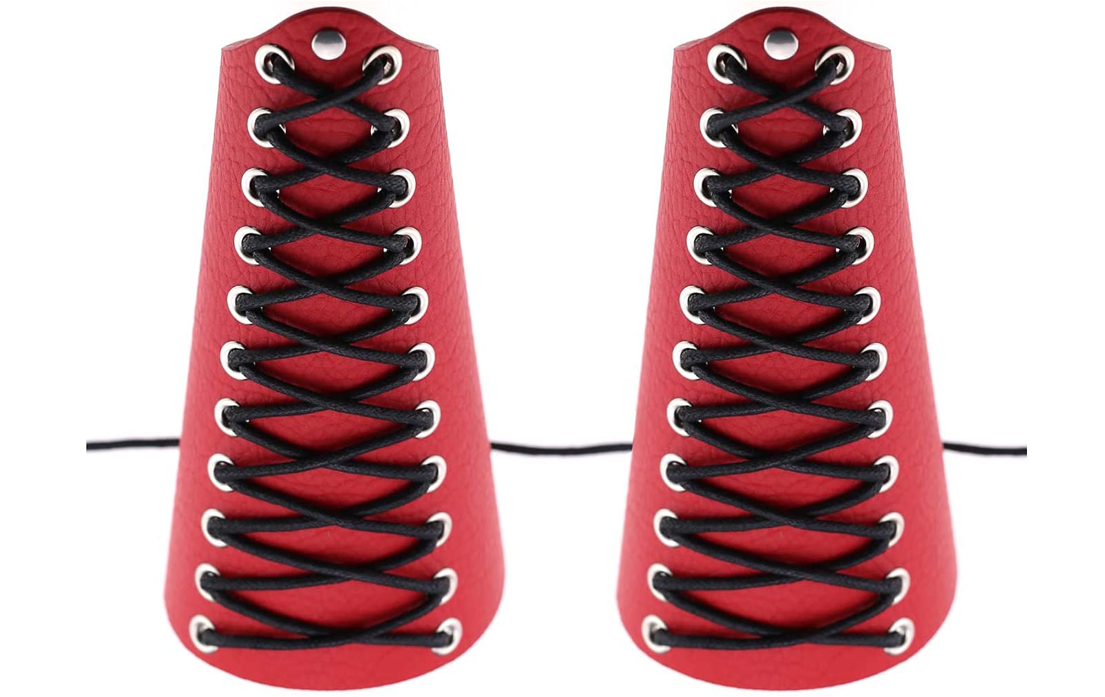 Cherish 2 Pcs PU Leather Gauntlet Wristband, Medieval Belt Leather Buckle Bracers, Arm Guard Hand Protector Brace Longbow (Red)