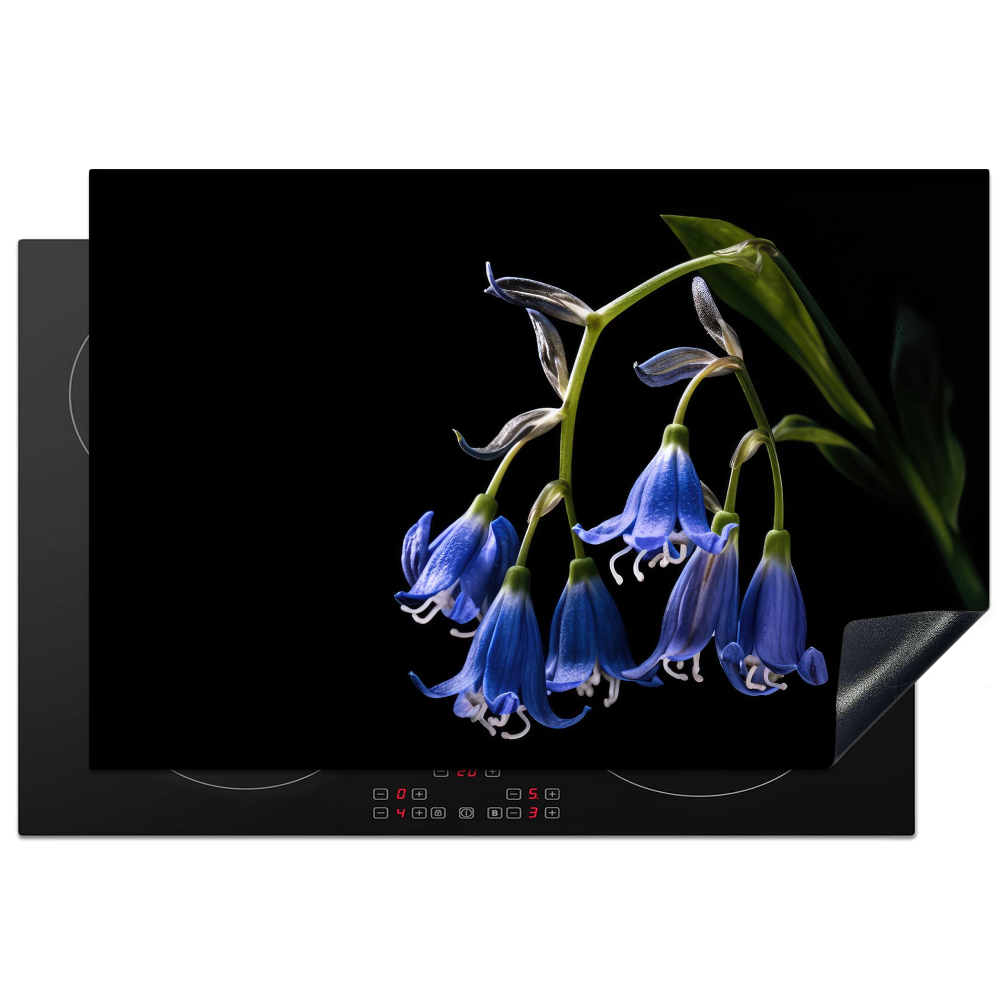 KitchenYeah© Induction Hob Protector Mat 20.1"x30.3" / 77x51 cm Stove Cap Top Cover Kitchen Cooker Covers for Electric Hobs Vinyl Hyacinth - Flowers - Blue - Nature - Black — image 1