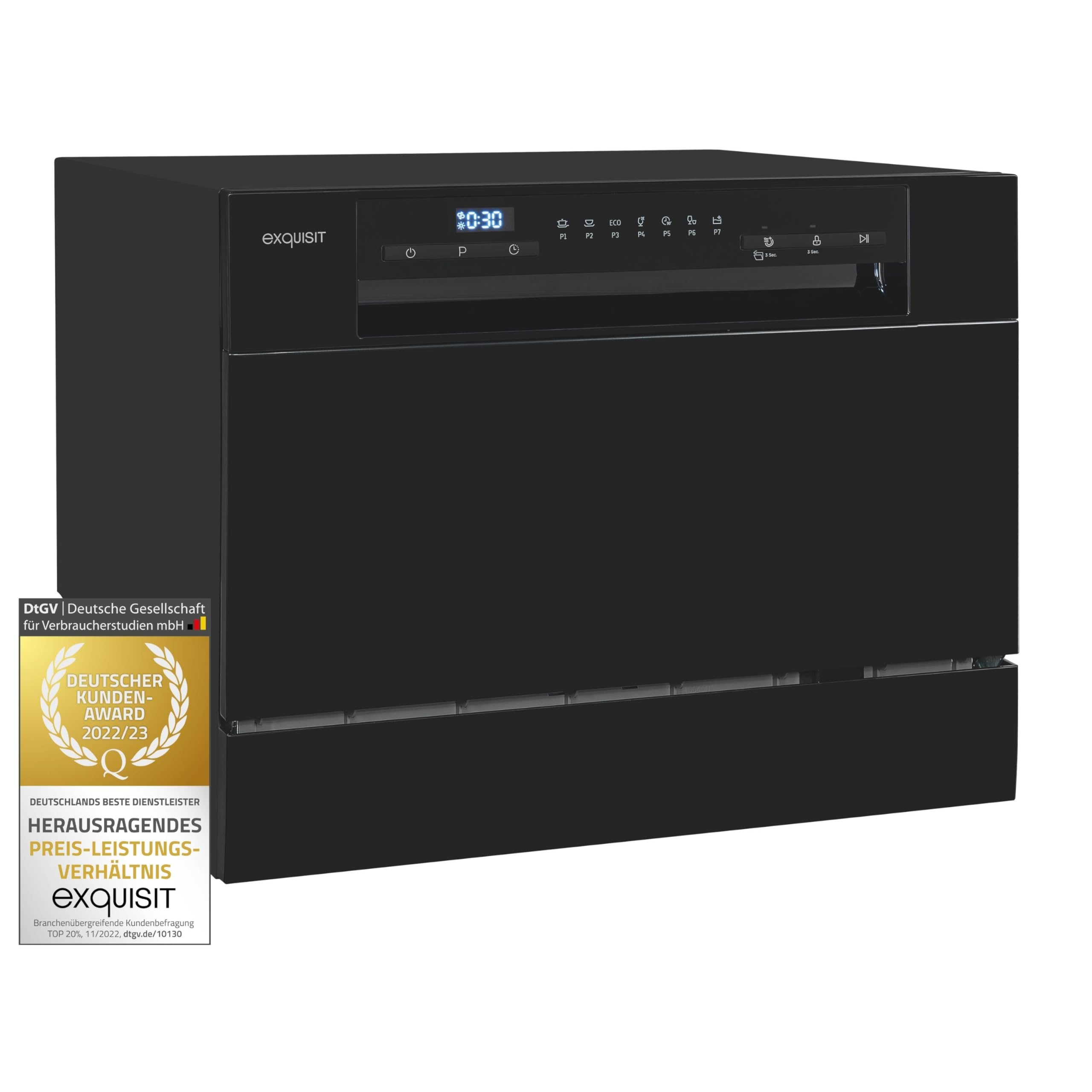 Exquisit Tischgeschirrspüler GSP206-030D schwarz 55 cm freistehend 6 Maßgedecke LED Display