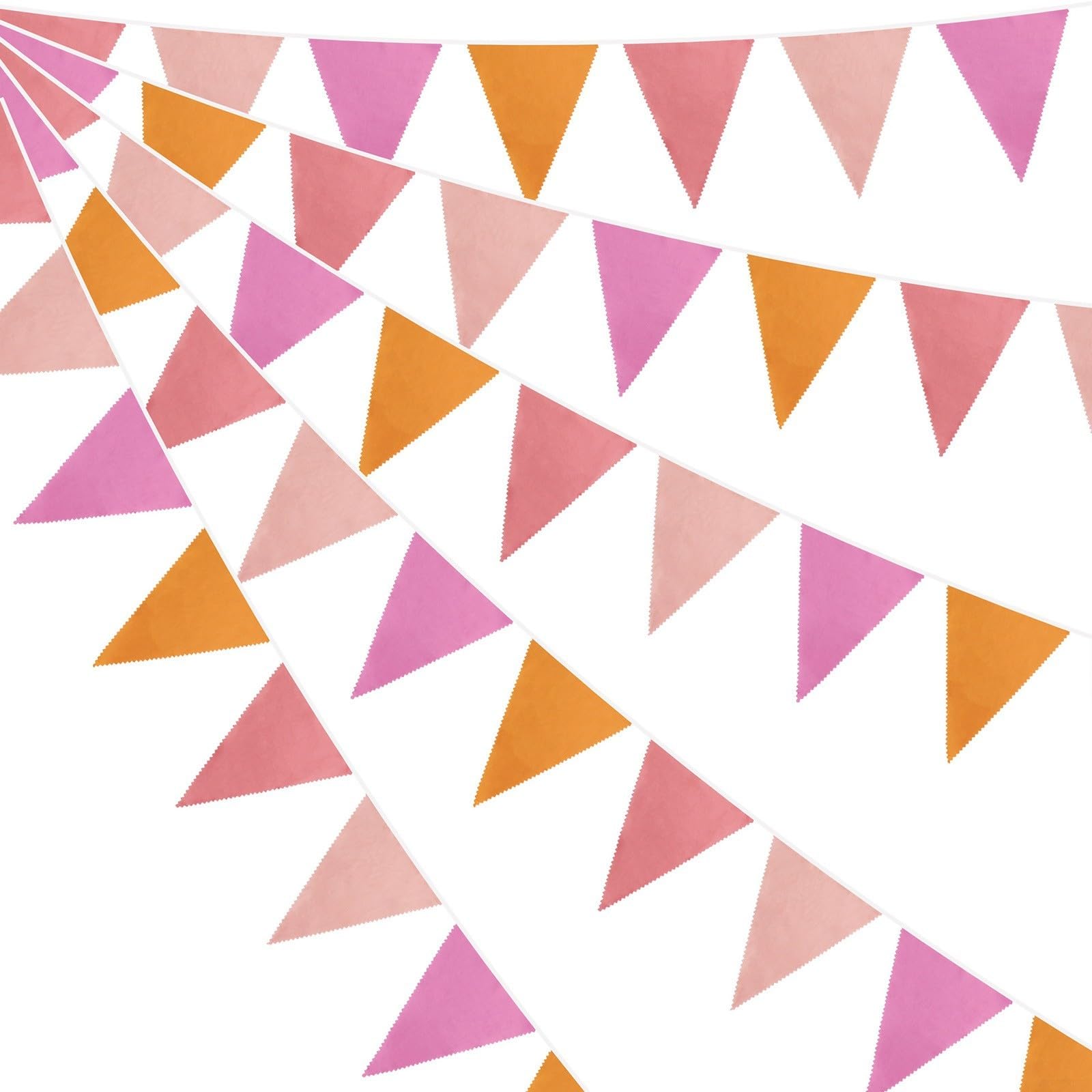 10M Fabric Bunting Decor with 36 Cotton Pennants for Wedding For Birthday Baby Shower Garden Party and Home Decoration (Orange Pink)