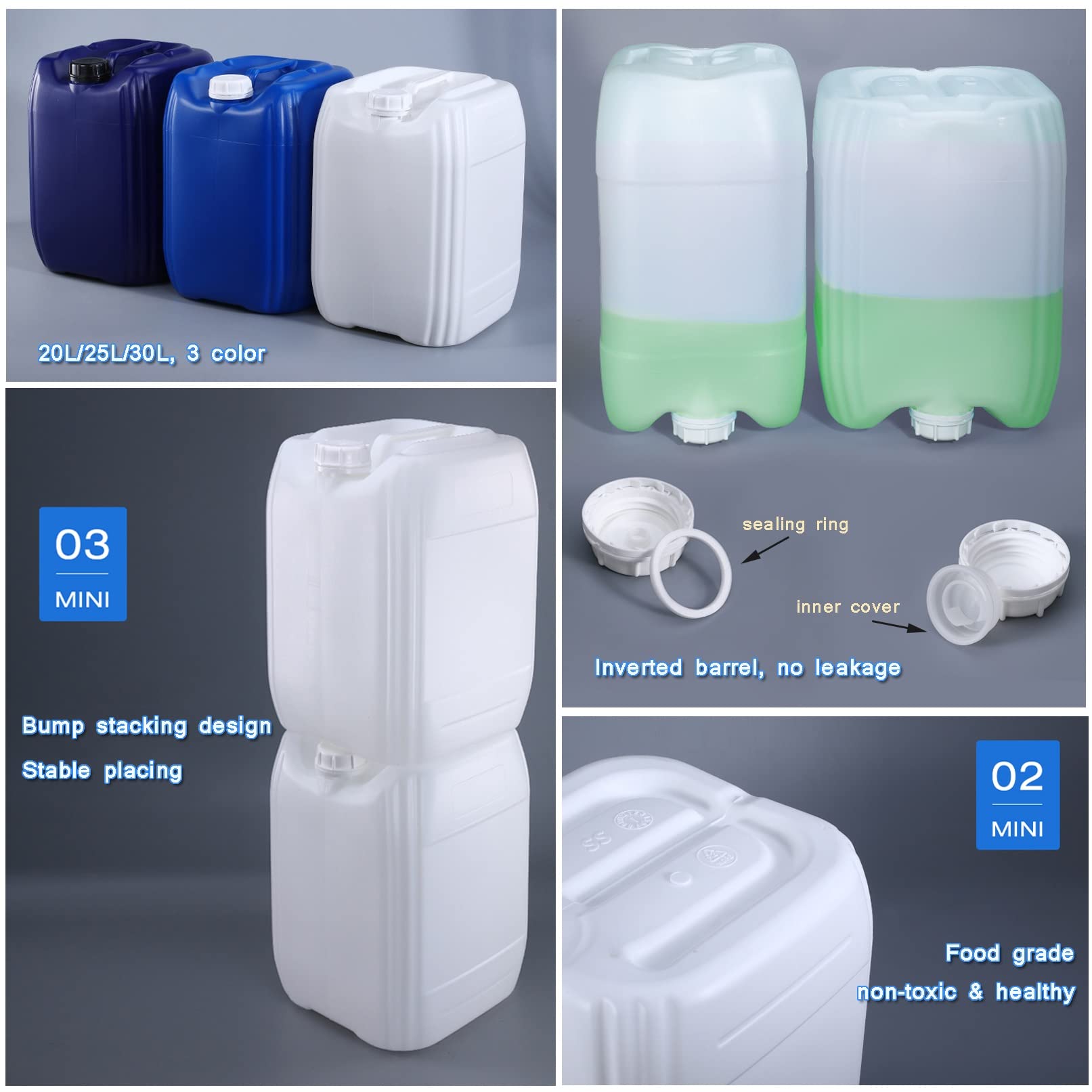 Bidon Plastique 25L Empilable Jerrycan Bleu Vide avec Bouchon Multi-usages pour Les liquides, l'eau, l'essence et Les Produits Chimiques, réservoir pour climatisation/Camping/Camping-Car