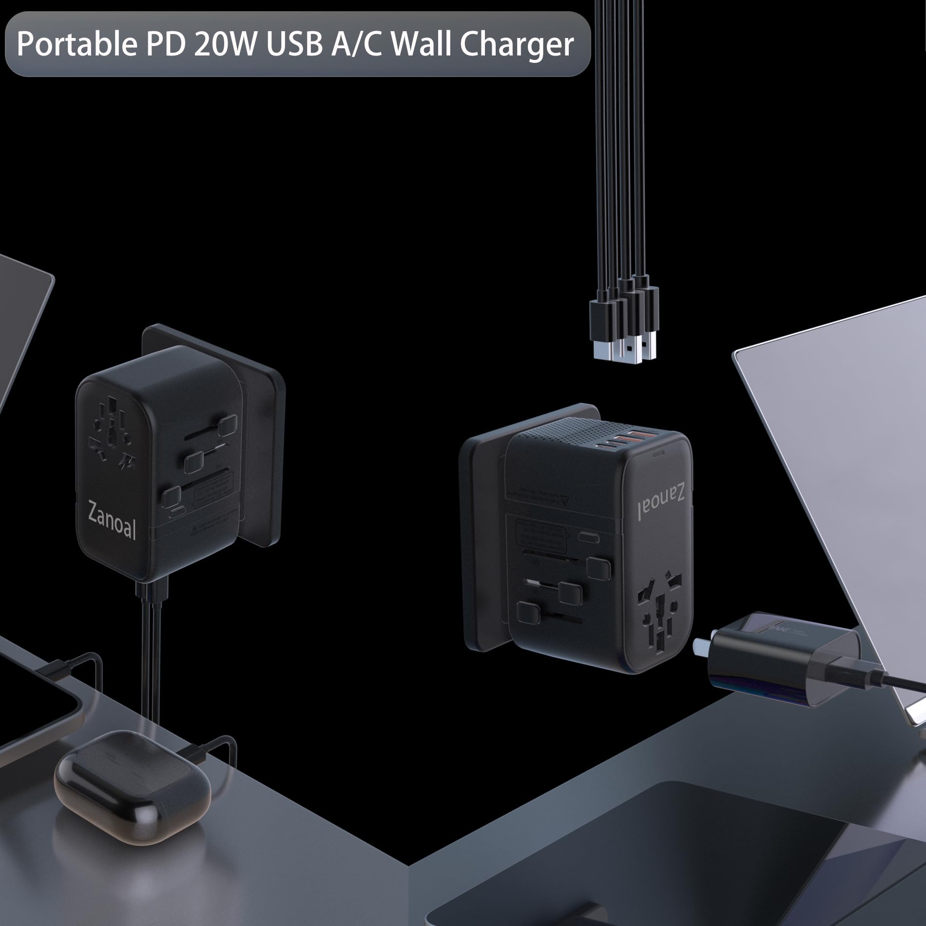 Convertidor de voltaje de 220 V a 110 V, adaptador de corriente internacional universal, convertidor de enchufe múltiple (negro)