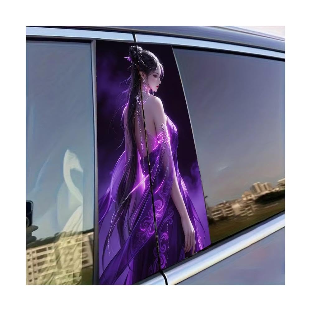 Decorative Items 2pcs Car Door Pillar Decoration Sticker Purple Fairy Glossy Material Protective Film