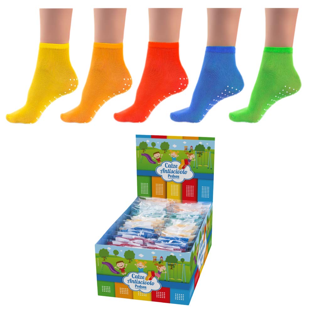 Calcetines Higiénicos Desechables Antideslizantes para Niños, Display de 30 pares, Ideales para Parques Infantiles, 3-10 Años, Talla Única, Colores Surtidos