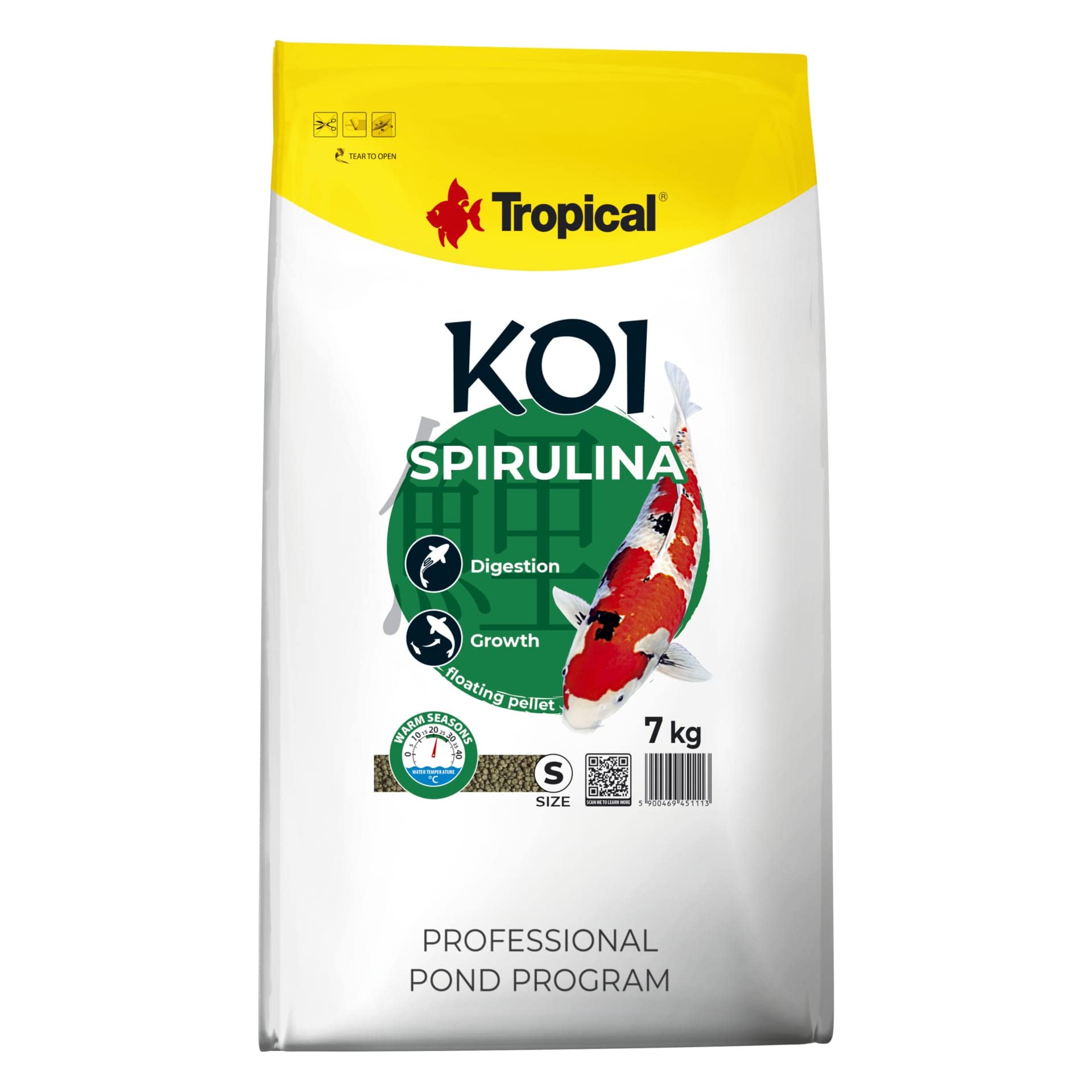Tropical KOI SPIRULINA Pellet Size S 7kg - Teichfischfutter für die tägliche Fütterung von Koi in der warmen Jahreszeit bei Wassertemperaturen von 15 bis 30°C