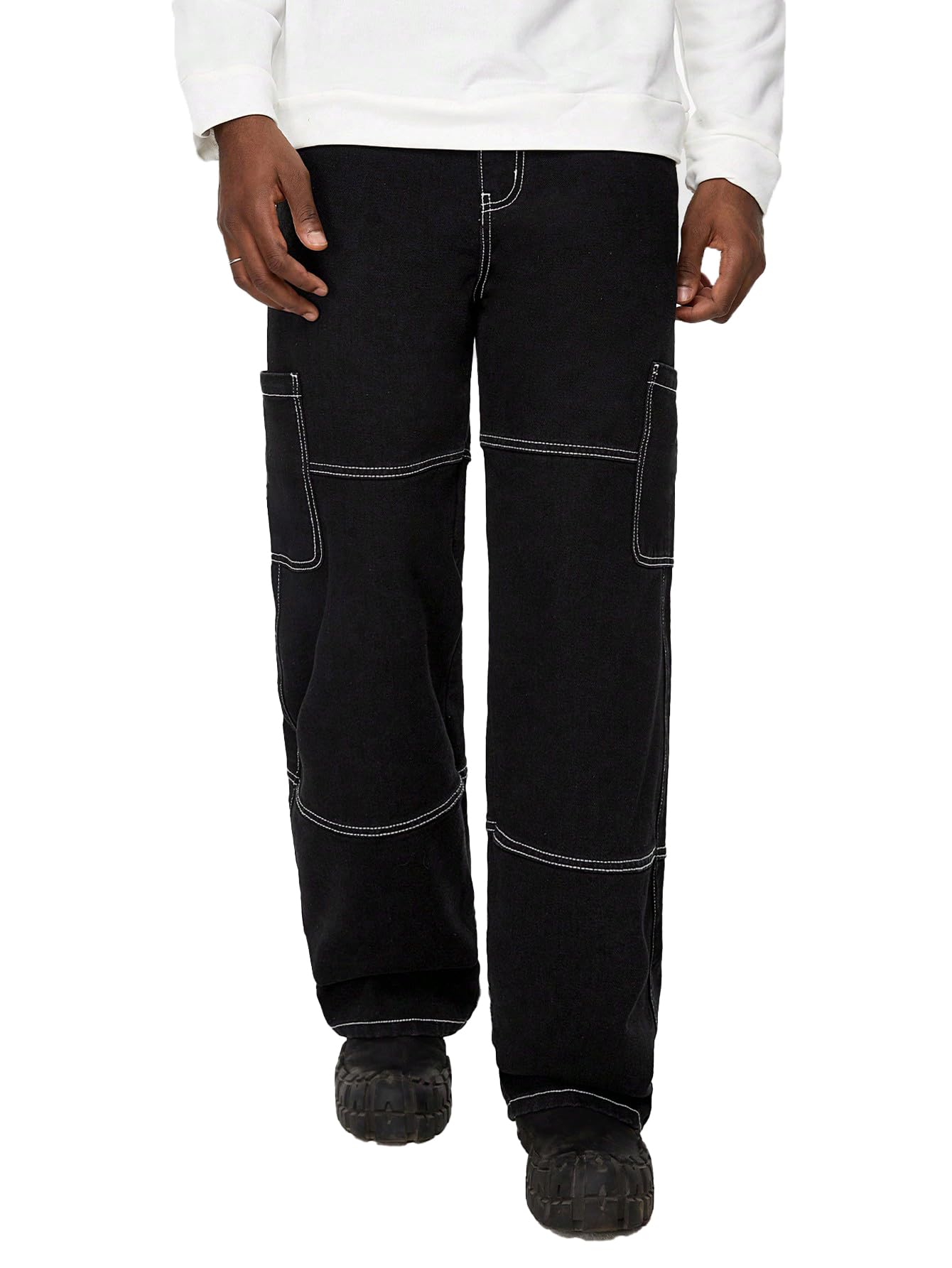 kotty Men's Straight Fit Denim Cargo Pants – Casual Multi-Pocket Work Jeans-picture-15
