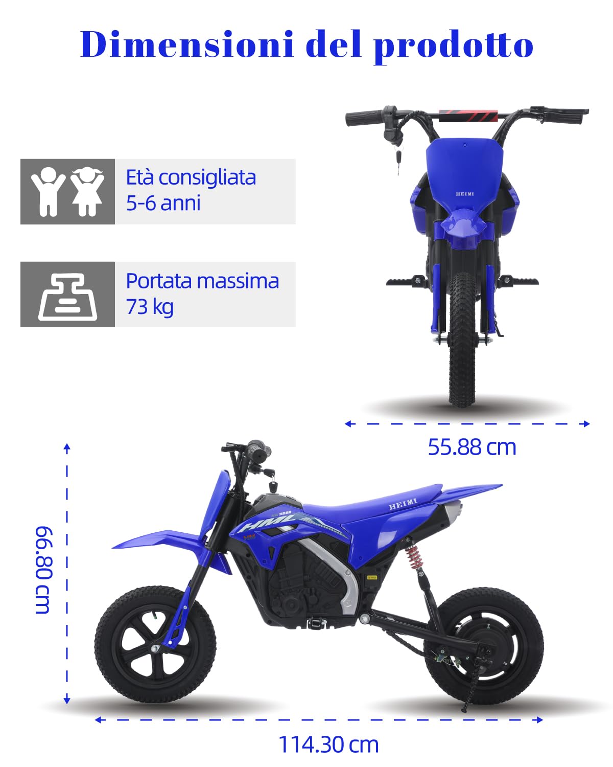 TCARAIWEN Dirt Bike Elettrica per Bambini, Moto Elettrica 24V per Bambini dai 6 Anni in Su, Pneumatici Off-Road e Ammortizzatore con Freno a Tamburo, Giocattolo Cavalcabile fino a 18 km/h (blu)