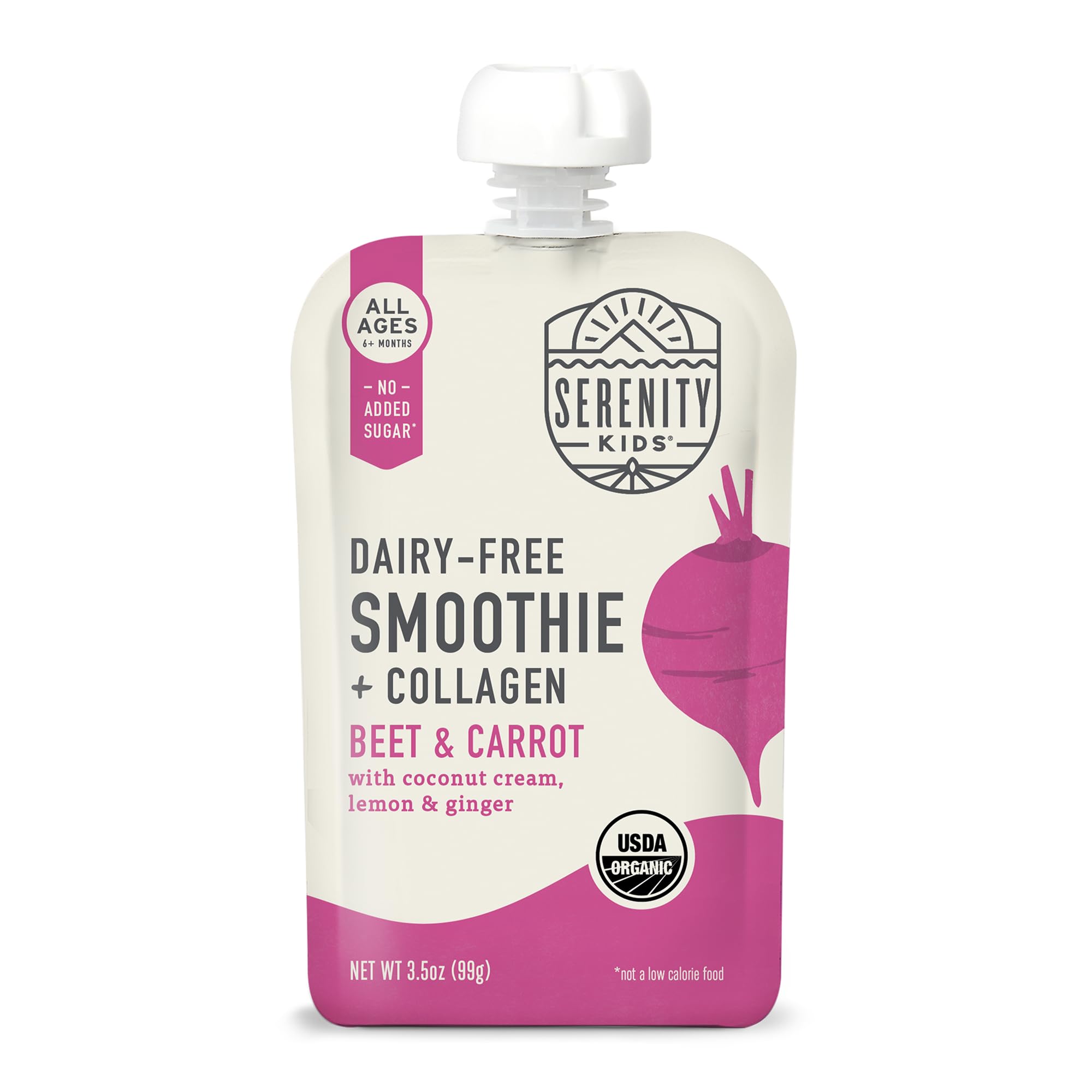 Serenity Kids 6+ Months Baby Food Pouch - Beet & Carrot Grass-Fed Collagen Protein - USDA Organic Dairy Free - No Added Sweeteners Baby Snacks - 3.5 Oz, 6 Pack