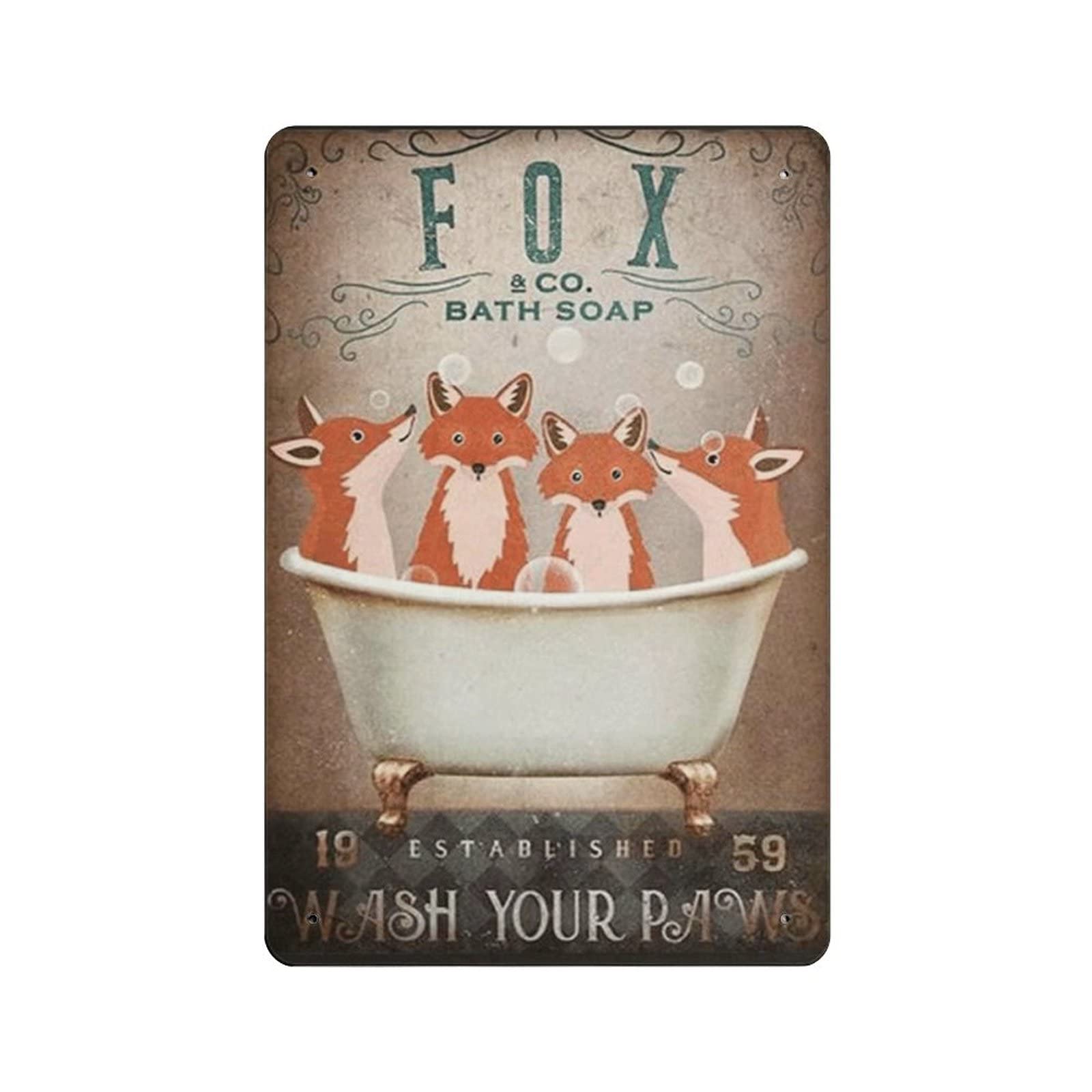AOOEDM Fox Wash Your Paws Vintage Metal Tin Sign for Home Coffee Shop Office Wall Art Metal Poster Garage Decor Man Cave Sign Inspirational Quote Wall Decor