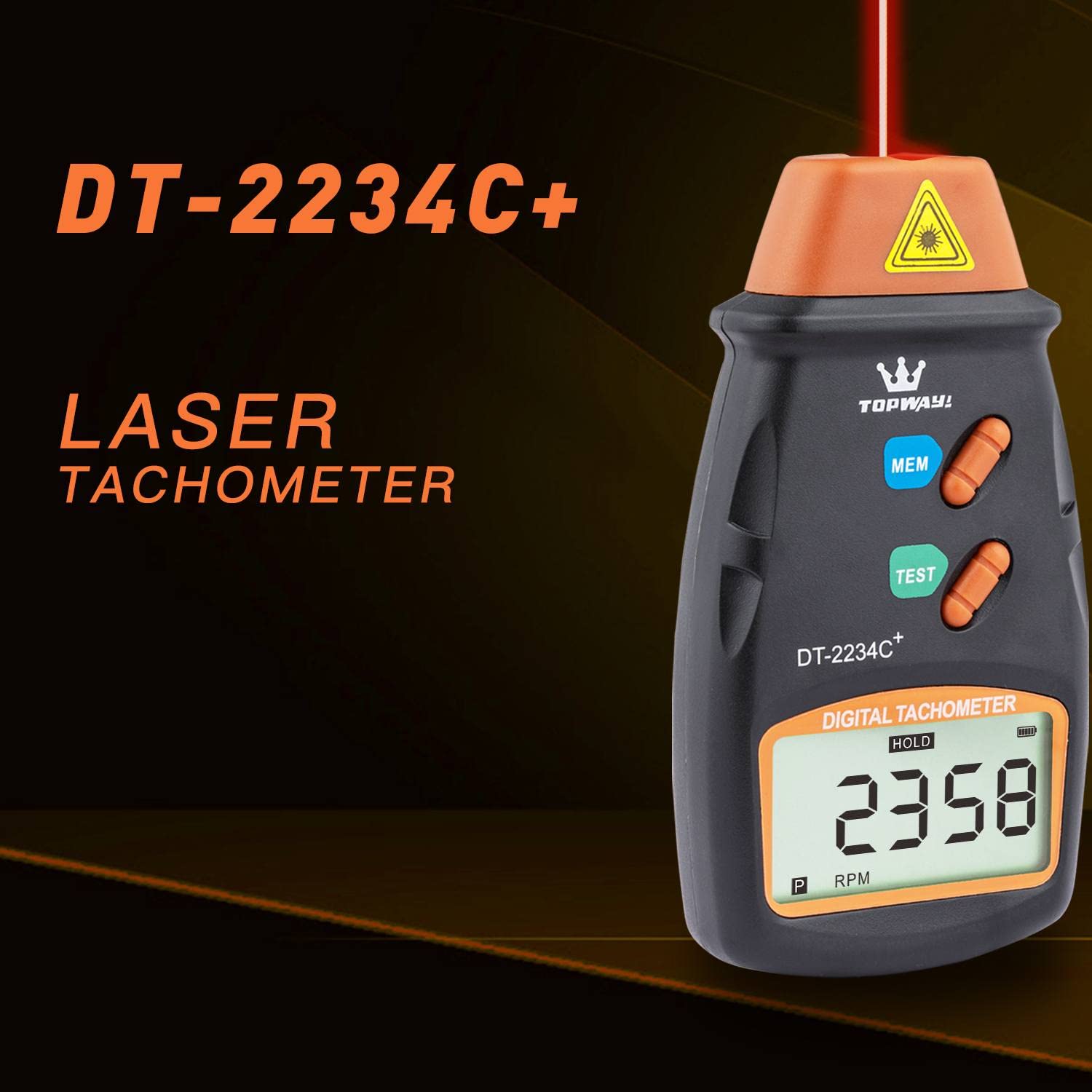 TOPWAY Tachimetro Digitale, DT-2234C + Contagiri Digitale Tester Senza Contatto con LCD Display, Raggio di Misurazione 2,5-99.999 RPM, per Veicoli Ruote Ventole