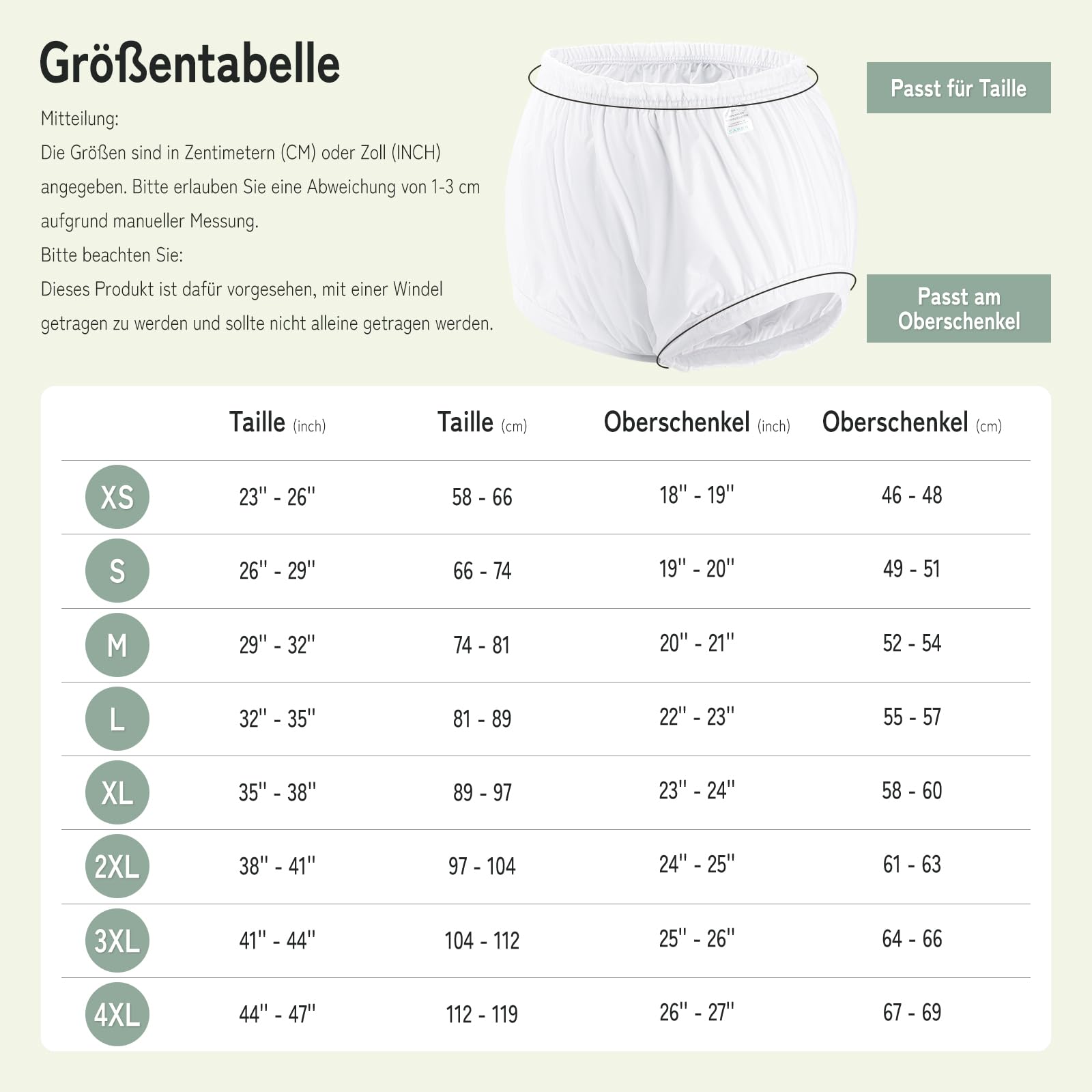 Carer Auslaufsichere Unterwäsche für Erwachsene für Inkontinenz, waschbar, geräuscharm Kunststoffhose Unisex, 2 Stück Weiß M
