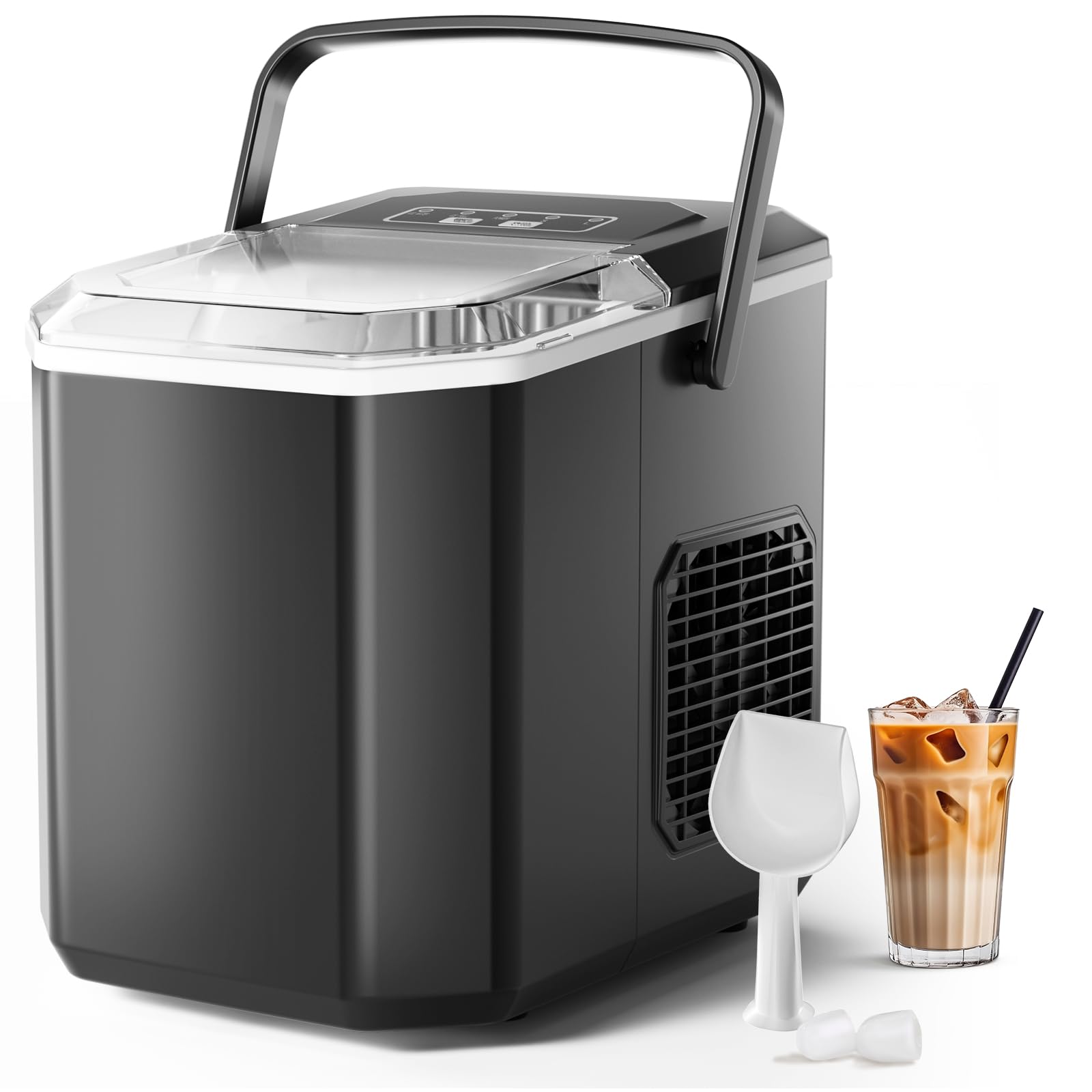 Ice Maker Machine Countertop for Home, Compact Ice Cube Maker with Portable Handle & Upside Down Ice Scoop, 9 Ice Cubes Ready in 6 Minutes, 12Kg/24h, Portable Ice Maker for Party