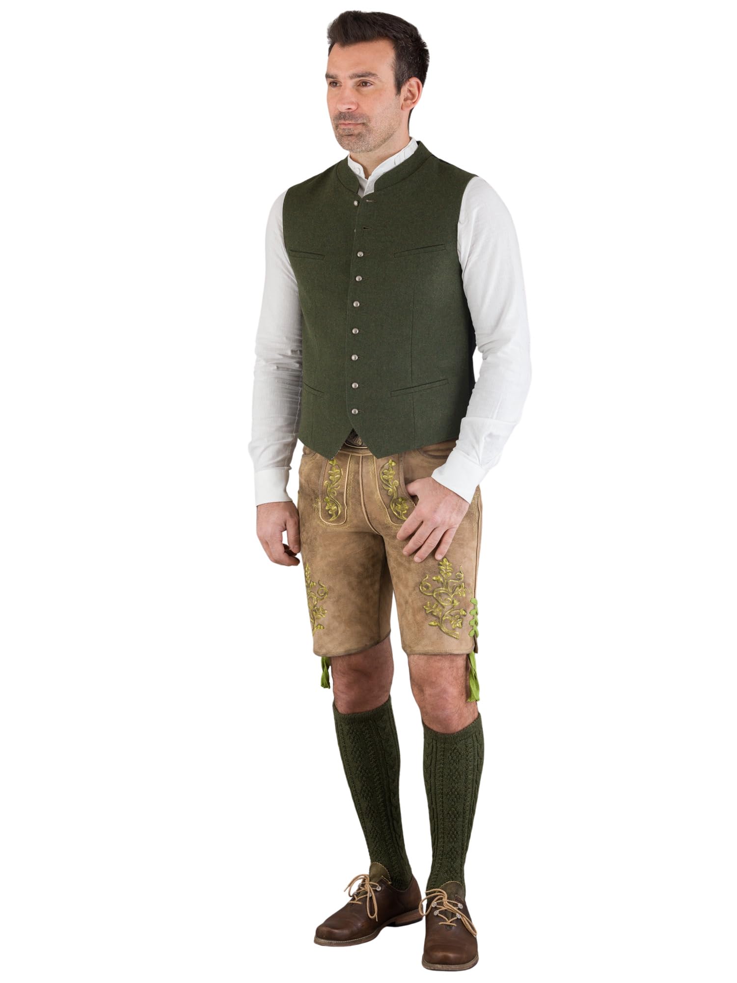 Hammerschmid Trachtenweste Max oliv ohne Ärmel, klassische Lodenweste für Herren, elegantes Gilet für Männer, grün