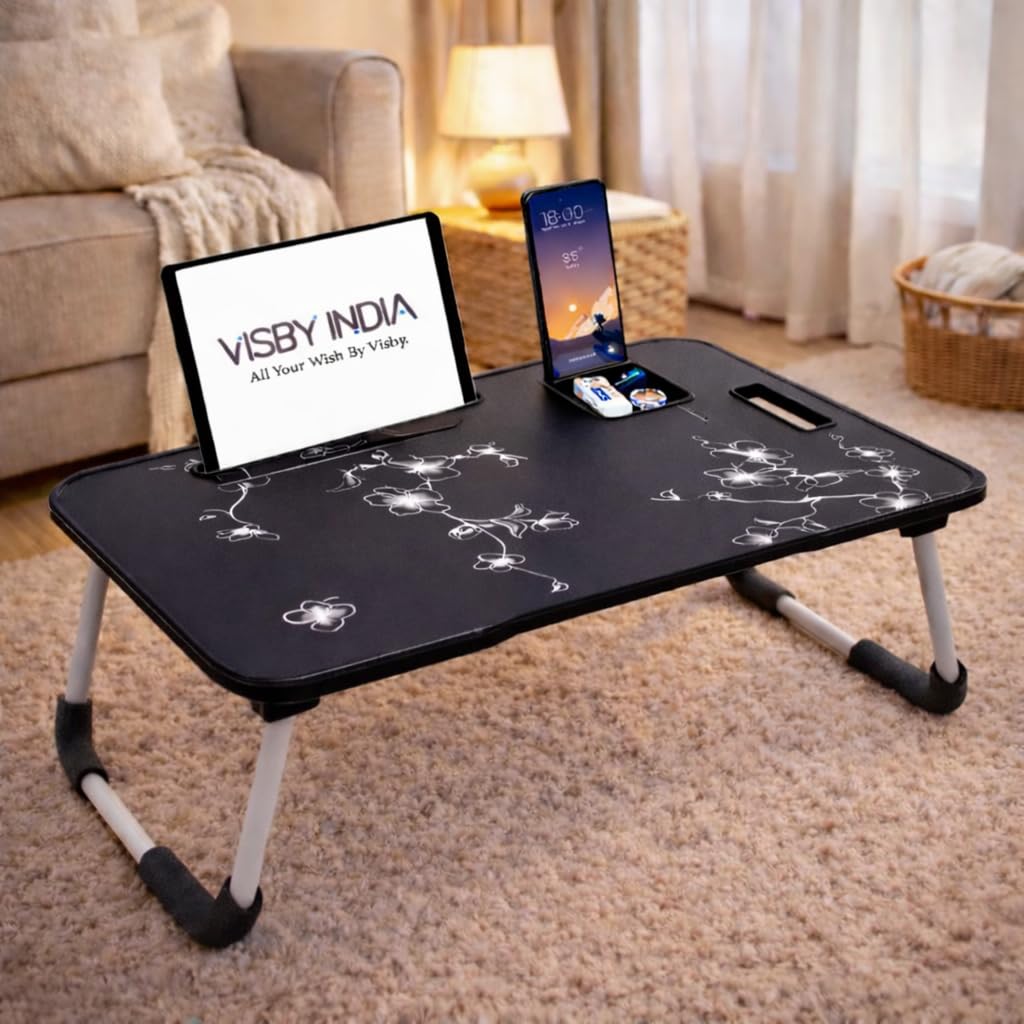 Wood Laptop Stand For Desk, Computer Stand Laptop Table, Phone And Tablet Stand For Desk, Portable Laptop Cup Holder Compatible With Foldable Leg, Laptop,Table (FLOWER C-BIDDING)