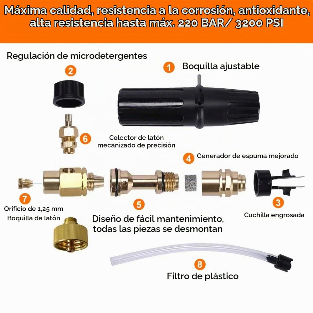 Boquilla de espuma de espuma para nieve para lavadora a presión con puntas de 1,25 y 1,10 mm, compatible con el limpiador de alta presión Lavor Wash Lidl Parkside Sterwins Deko Champion Vax…