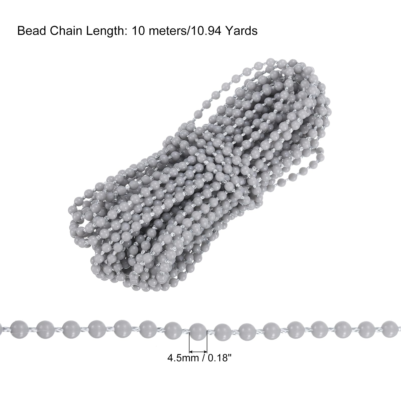 uxcell 10 Meters(10.94 Yards) Blinds Beaded Chain Cord Plastic Ball Bead Chain for Roman Roller Blinds Shades, Grey
