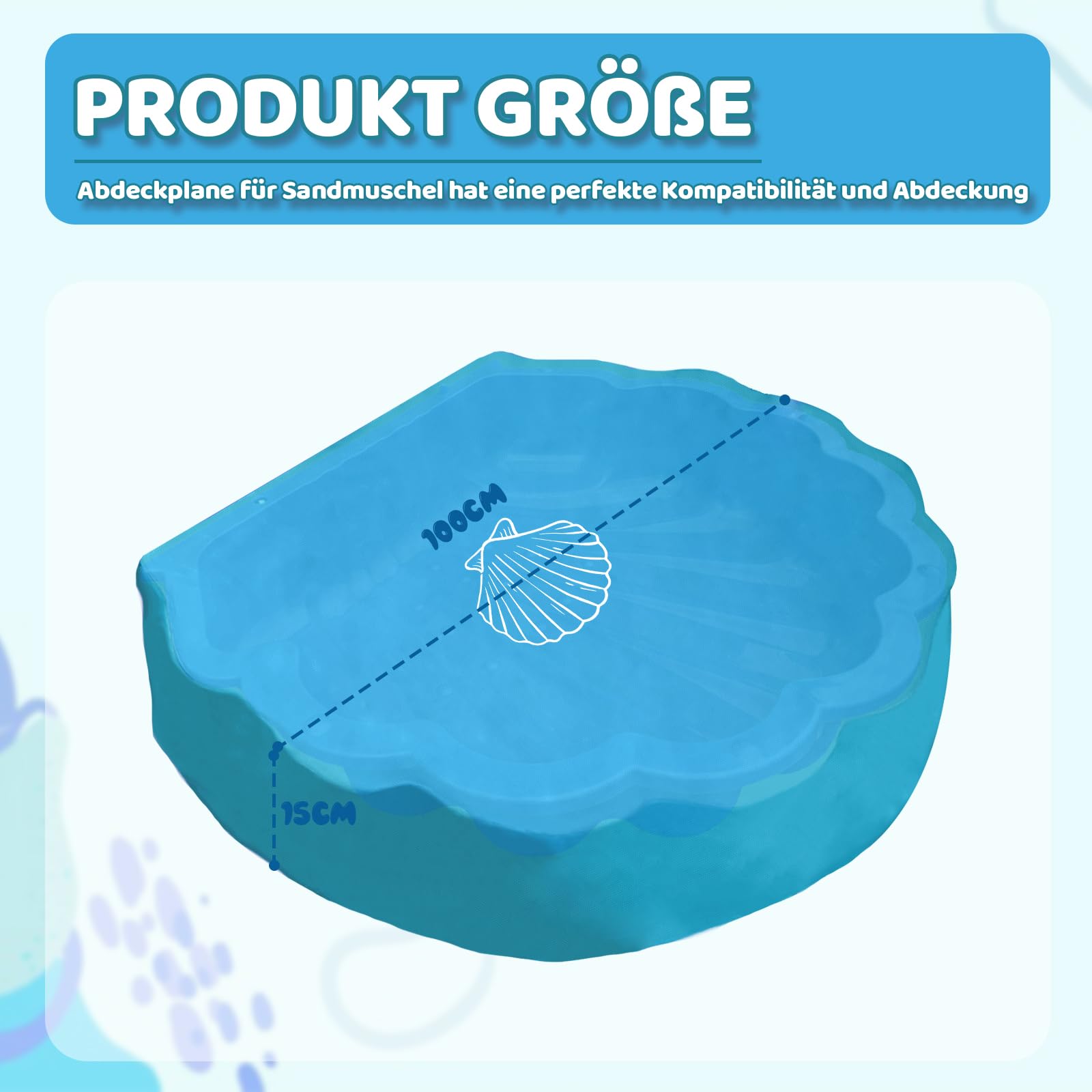Copertura per conchiglia di sabbia, 100 x 15 cm, copertura per sabbiera, rotonda, blu, per sabbia, impermeabile, per sabbia e conchiglie d'acqua (contiene non conchiglie di sabbia)