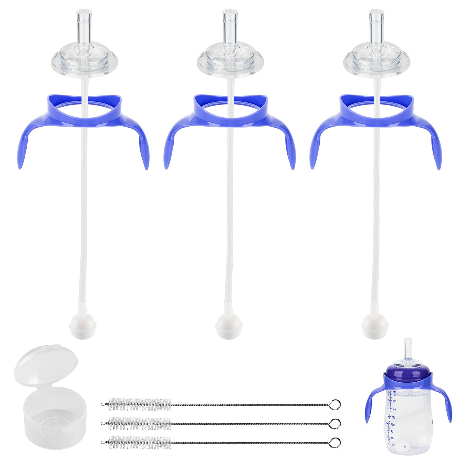 Straw Cup Soft Spout Conversion Kit for Lansinoh Baby Bottle, Toddler Transition Kit with Silicone Straw Top Nipple, Weighted Straw, Bottle Handle,