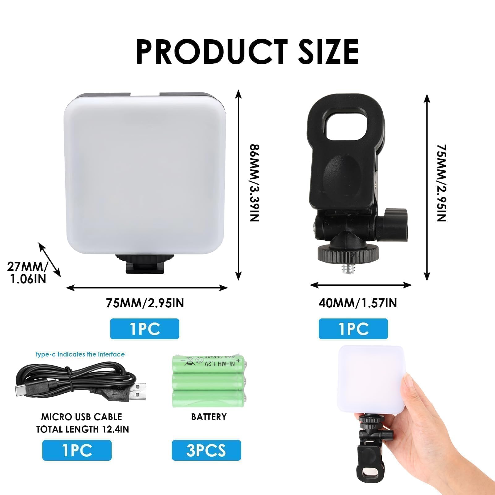 100 LED Professionale Luce Video, 3000-5500K 3 Modalità di Luce Video, Batterie Integrate da 1200Mah, CRI 90+, Luce Selfie con Clips per Telefono per Video Conferenza per iPhone, iPad, Laptop