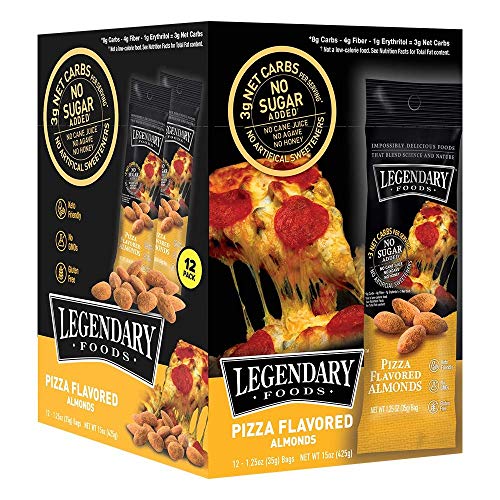 Legendary Foods Pizza Flavored Almonds | Keto Friendly Low-Carb Snacks | High Protein, Fat, Potassium & More | Ideal Gluten Free Snacks for Post-Workout or Keto Diet (1.25oz, Pack of 12)