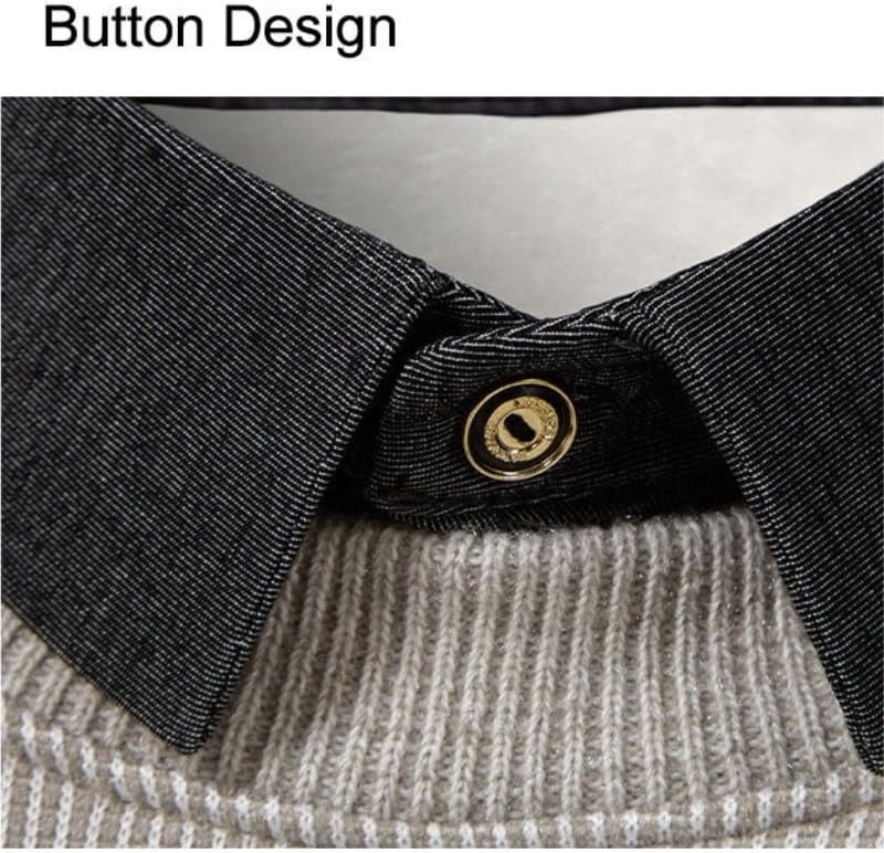 Winter Men's Knitted Sweater Fake Two Piece Shirt Collar Solid Color Base