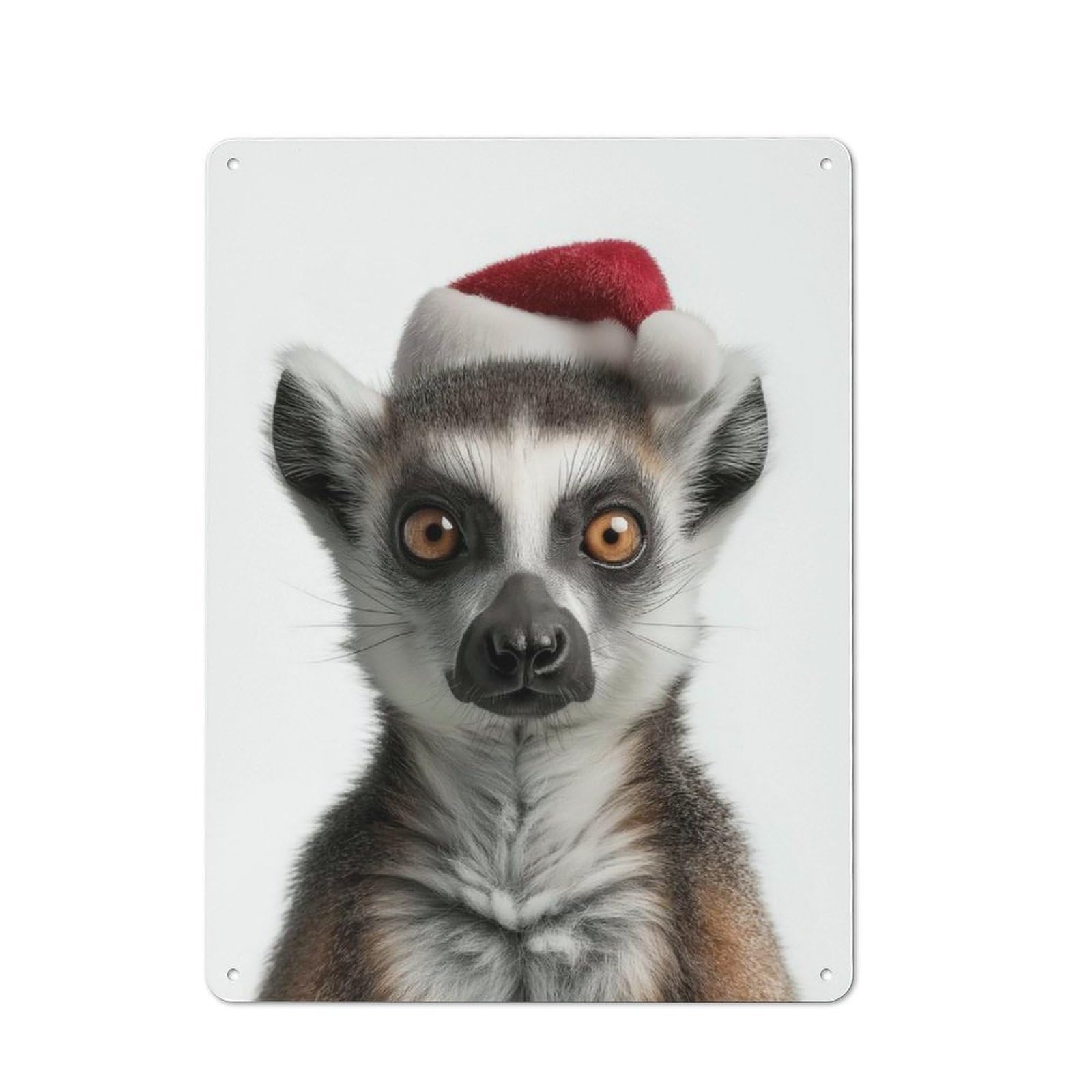 Junmoney Christmas Lemur With Santa Hat Metal Wall Sign 40X30cm Featuring For Living Room Wall, For Decorating Living Rooms And Feature Walls