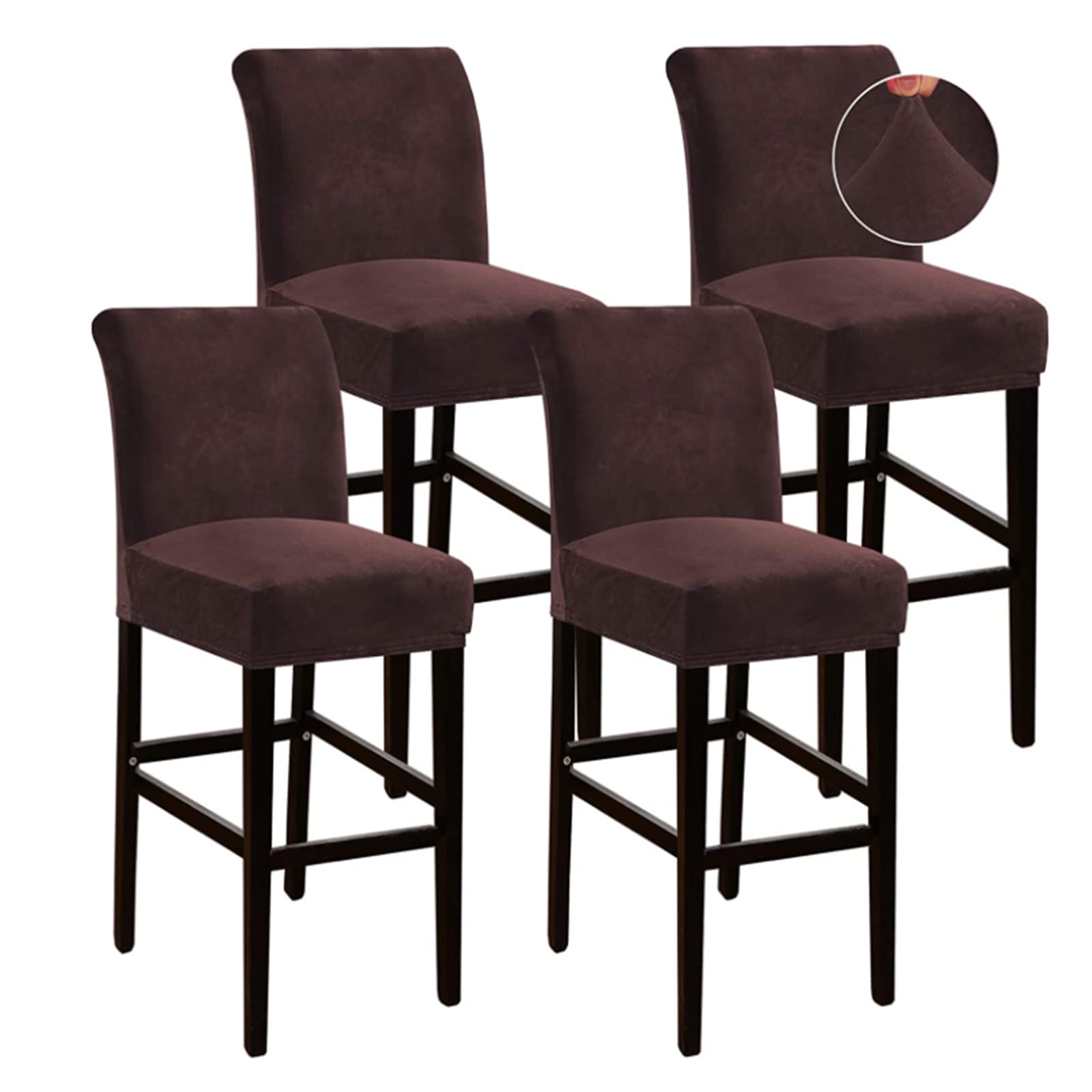 GAMUKAI Velvet Bar Stool Covers Set of 4 - Stretch Washable Barstool Seat Slipcovers for Counter Height Chairs, Non-Slip Kitchen Dining Room Cafe Chair Protectors (Brown, 4)