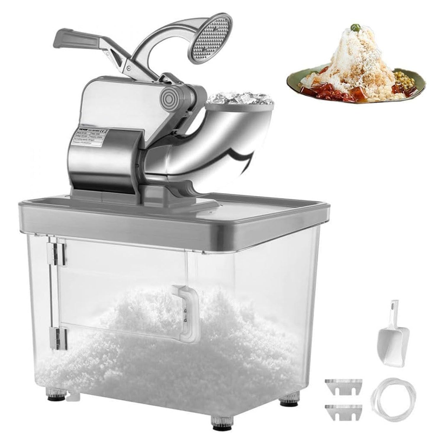 Trituradora de hielo eléctrica con cuchillas dobles de acero inoxidable, caja de almacenamiento de 4,4 L, máquina for hacer conos de nieve, máquina for afeitar hielo for restaurantes, bares, fiestas e
