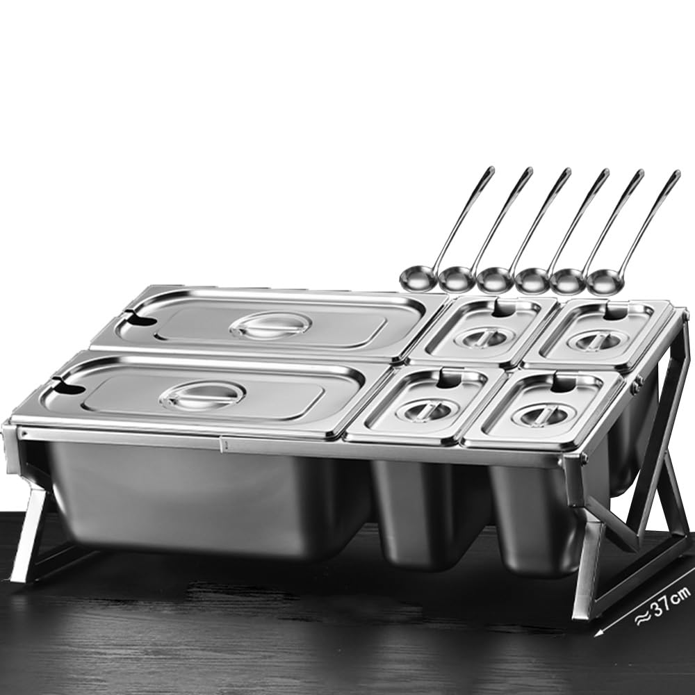 Soporte de cocina de acero inoxidable de 10 sartenes Set organizador de especias con tapas cucharas, 2 fila encimera inclinada estante de condimento, contenedores buffet titular para