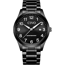 CIVO Silver Analog Watches for Men Waterproof Quartz Stainless Steel Large Numbers Wristwatch with Luminous Hands Date - Easy to Read for Seniors Low Vision Gifts for Him