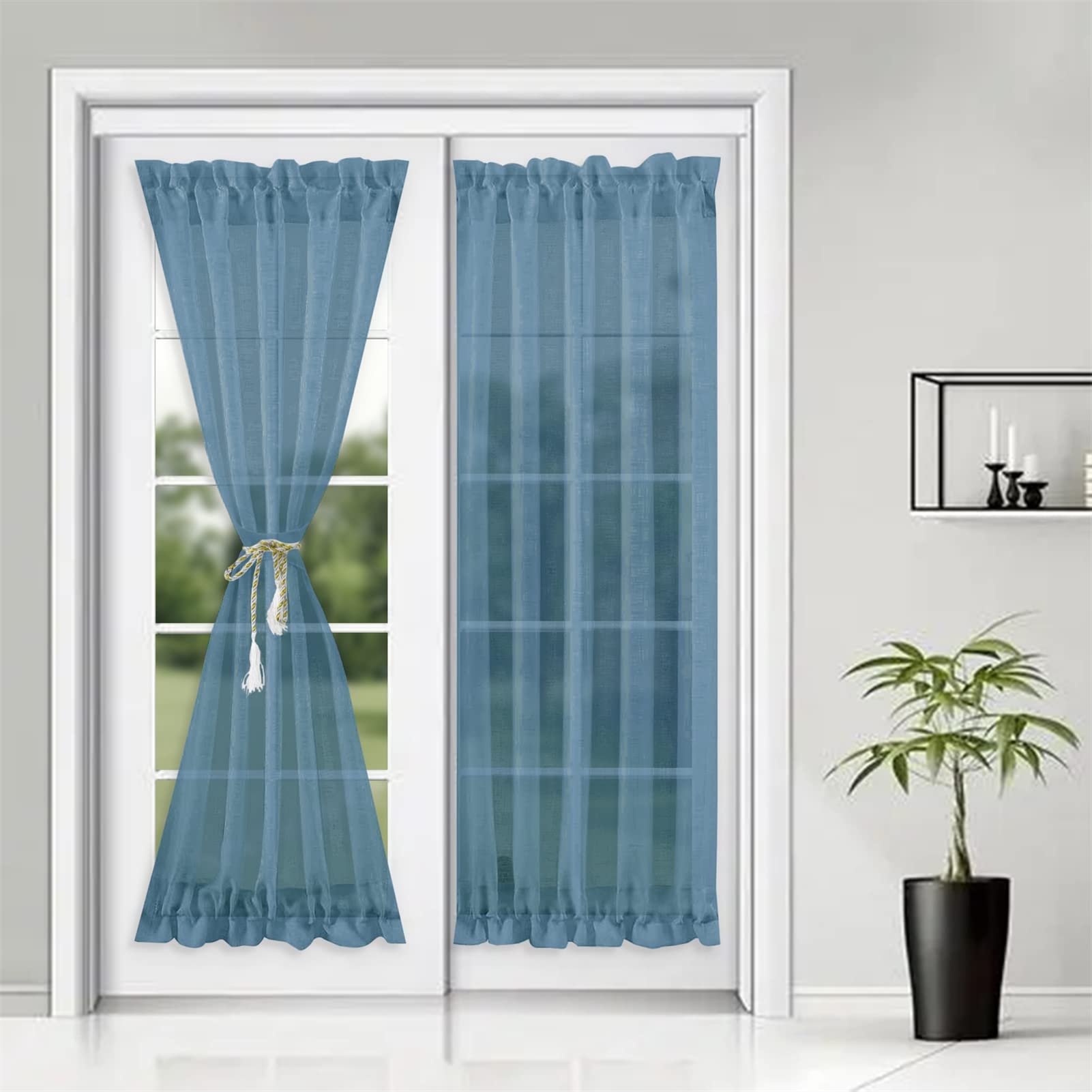 disco joyswahl tenda voile Bistro » Esther « liscia kurzstore trasparente tenda Stores 1er Pack, Poliestere, Blu, HxB 45x120cm