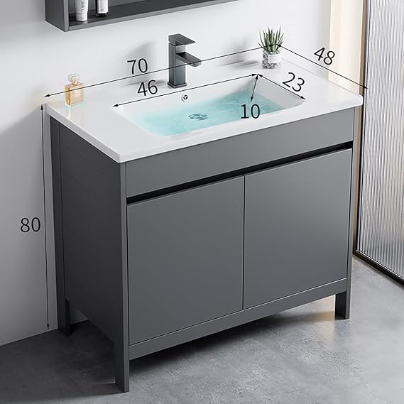 Bathroom Vanity Sink with cabinet, Floor Standing Laundry Tub, Utility Modern Vanity Washing Station Hand Basin Storage Shelves Sinks with Door and White Ceramic Sink Top ( Color : Cabinet , Size : 70