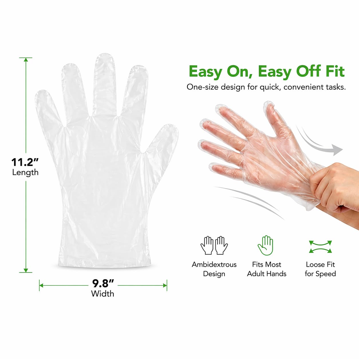ForPro Guantes desechables de poliplástico, 600 unidades, guantes universales aptos para alimentos, procesamiento de alimentos, sin látex, no estériles, transparentes, de talla única
